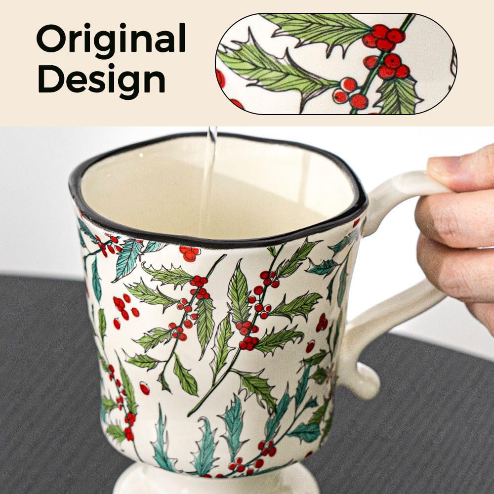 360ml -12.17oz Painted Cherry Fruit Ceramic Mug - Cute irish Coffee Glasses for Latte, Espresso - Gift for Women, Dishwasher Safe