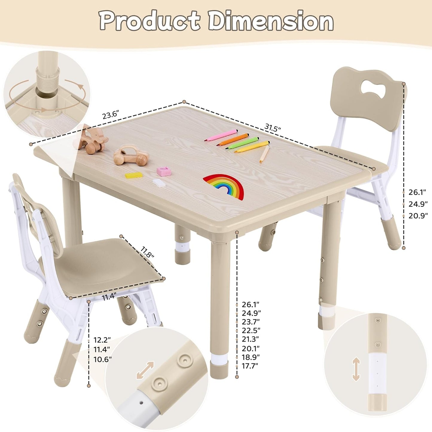 Toddler Table and Chair Set, Height Adjustable-Upgrade Kids Table and 2 Chairs for Ages 3-8, Multi-Activity Toddler Play Table with Graffiti Desktop for Home/Daycare/Classroom
