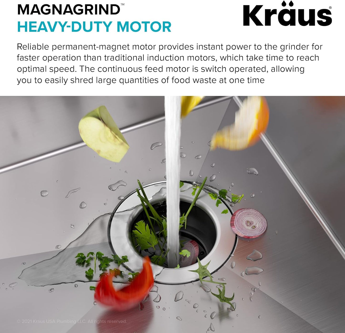 KRAUS WasteGuard 3/4 HP Ultra-Quiet Garbage Disposal with Quick Connect, Kitchen Sink Drain Cover, Power Cord and Flange Included, KWD100-75MBL