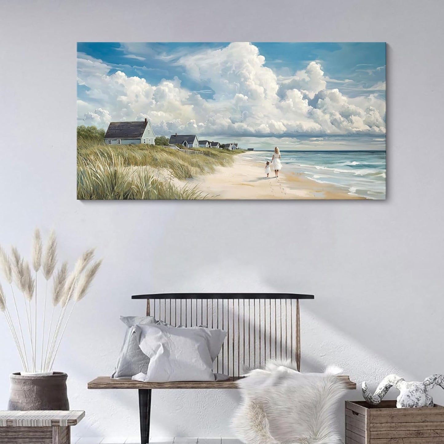 HGUAOA Coastal Canvas Wall Art - Large Landscape Wall Art for Living Room - Ocean and Beach Painting - Blue Artwork for Bedroom Decor - Above Bed Wall Pictures -Beach Theme Print Art