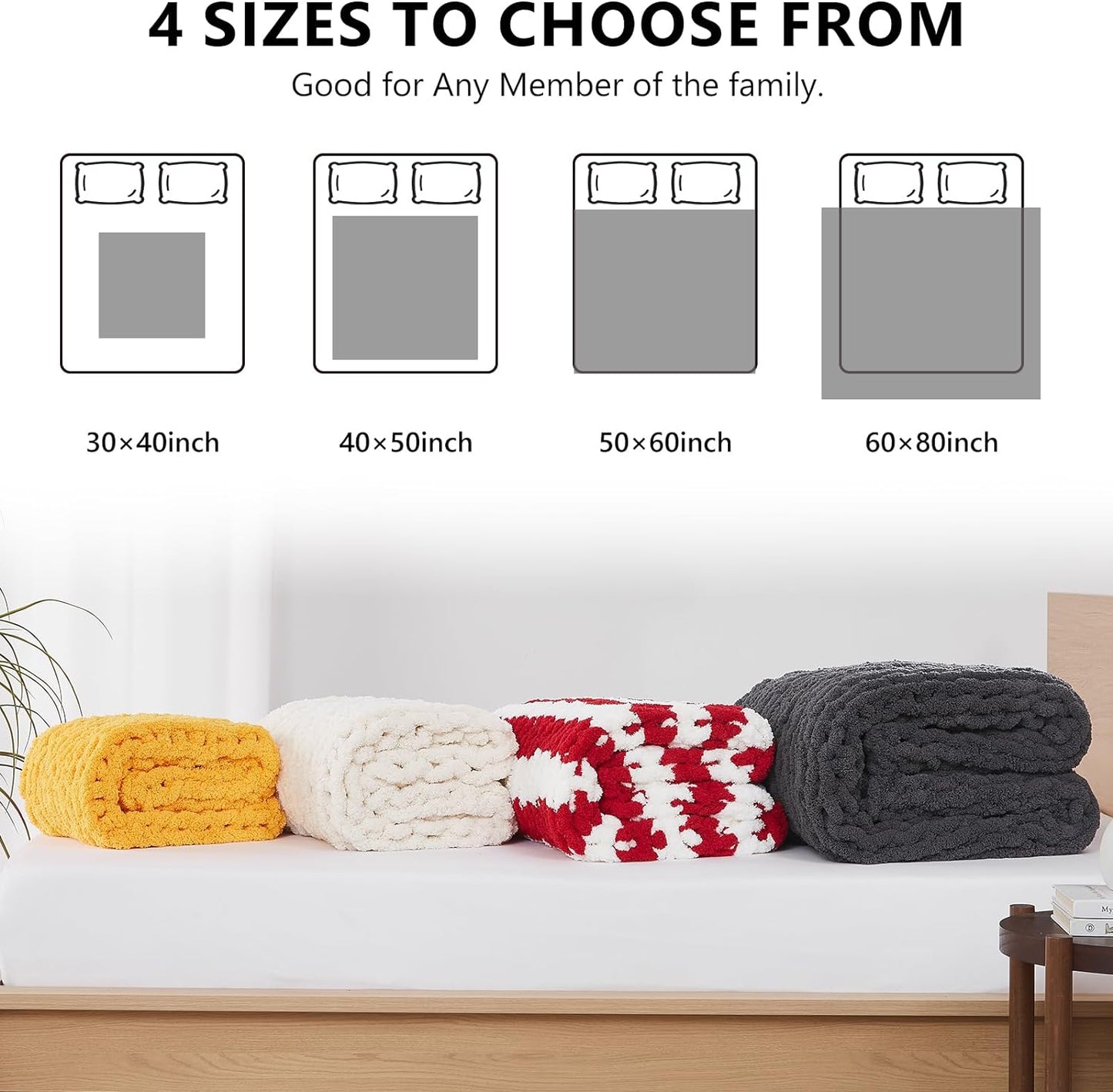 L'AGRATY Chunky Knit Blanket Throw - Soft Throw Blanket 40x50: 100% Hand Kintted Chenile Crochet Throw Blanket for Couch - Large Cable Knit Blanket for Home Decor (Dark Grey)