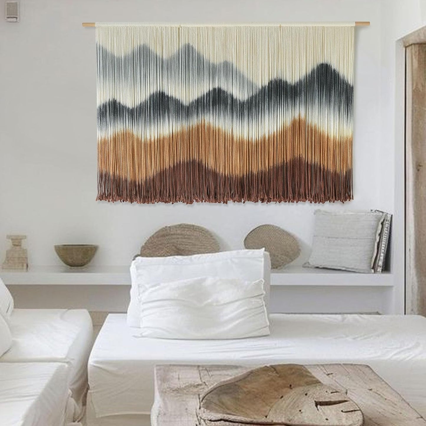 Macrame Wall Hanging Mountain Wall Art Dip-Dyed Macrame Wall Decor Modern Wall Decor Fiber Wall Art Craftsmanship 57" Wx35"L