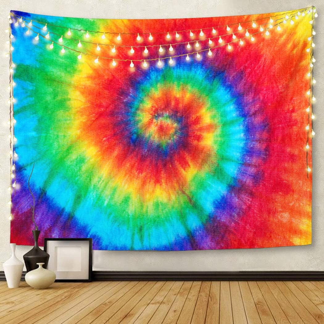 Emvency Tapestry Colorful Rainbow Spiral Tie Dye Pattern Color Dyed Batik Home Decor Wall Hanging for Living Room Bedroom Dorm 60x80 Inches