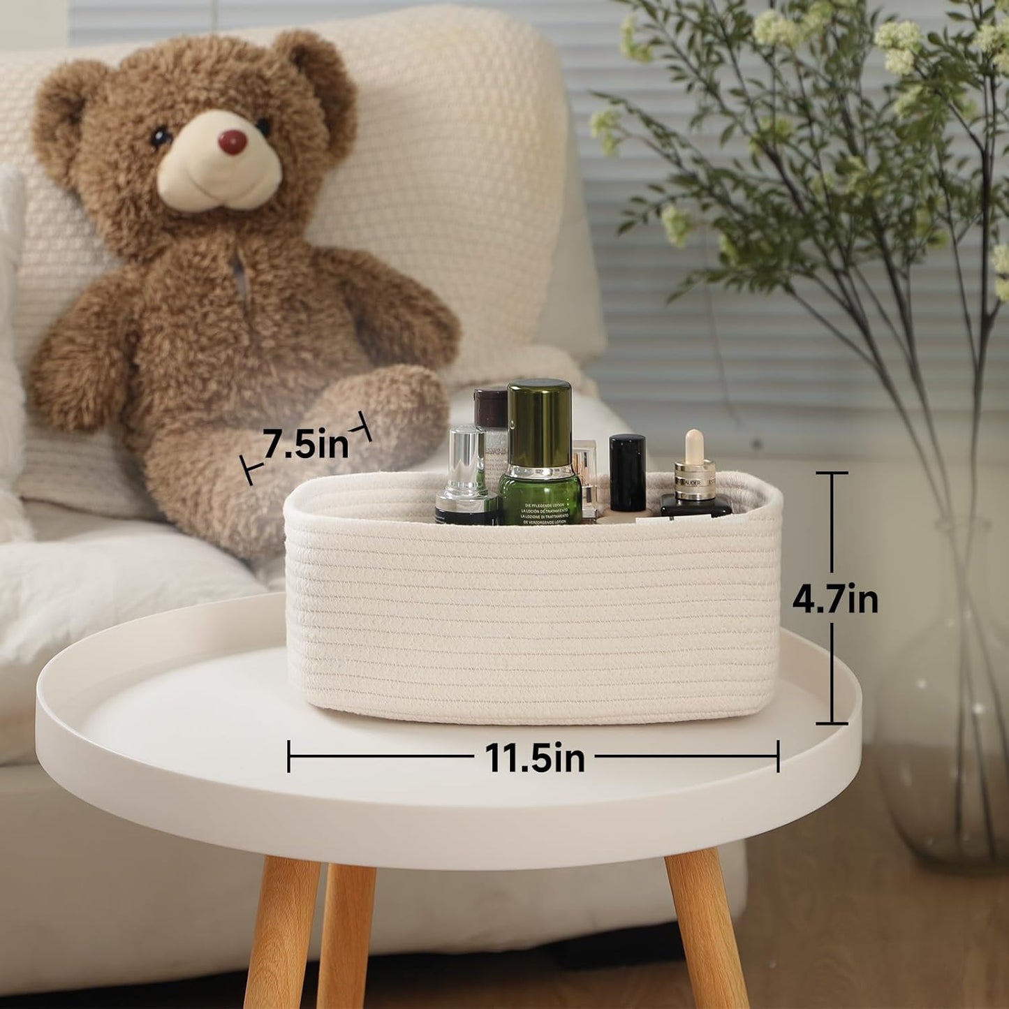 Small Storage Baskets for Organizing | Closet Organizer Bins | Shelf Toy Basket | Woven Rope Baskets | Cube Decorative Box | Shallow Basket | 11.5x7.5x4.7” | 3 Packs Off White