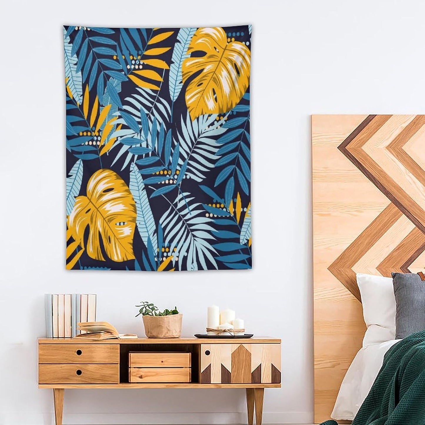 ICMOLYYENLO Palm Leaf Tapestry Wall Hanging, Tropical Leaves Plant Jungle Green Hawaiian Art Home Decor for Guest Bedroom Living Room Dormitory 50x60 Inch