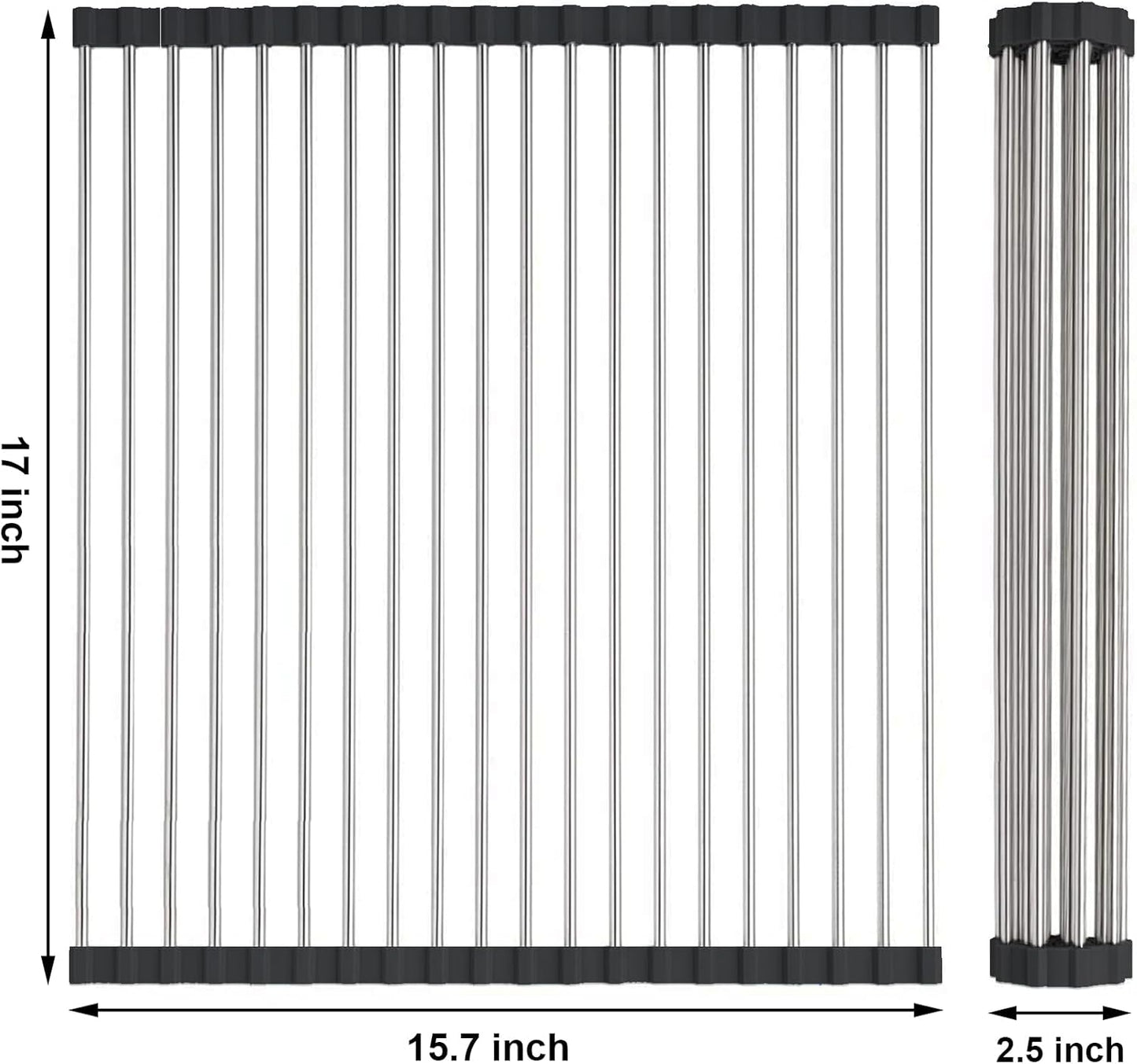 Searik Roll up Dish Drying Rack, Over The Sink Rolling Dish Drainer Rack Multipurpose Foldable Kitchen Stainless Steel Dish Rack Sink Drying Rack for Kitchen Sink Counter (17"x 15.7")
