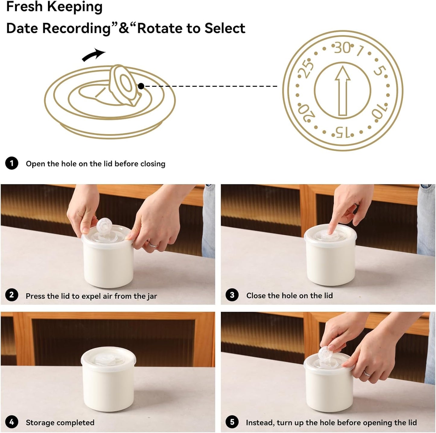 Sweejar Ceramic Food Storage Jar, Salt Container with Airtight Plastic Lid & Date Tracker, 28 Oz Kitchen Canisters for Flour, Rice, Sugar, Coffee, Spices, Pantry Organization (White)