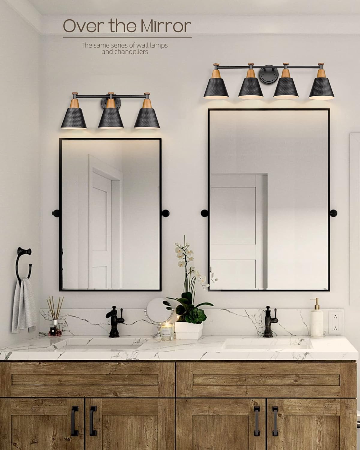 FEMILA Bathroom Vanity Light, 4-Lights Bathroom Light Fixtures Over Mirror, Modern Wall Mounted Lamp, Hammered Metal Shade, 4FG59B-4W BK