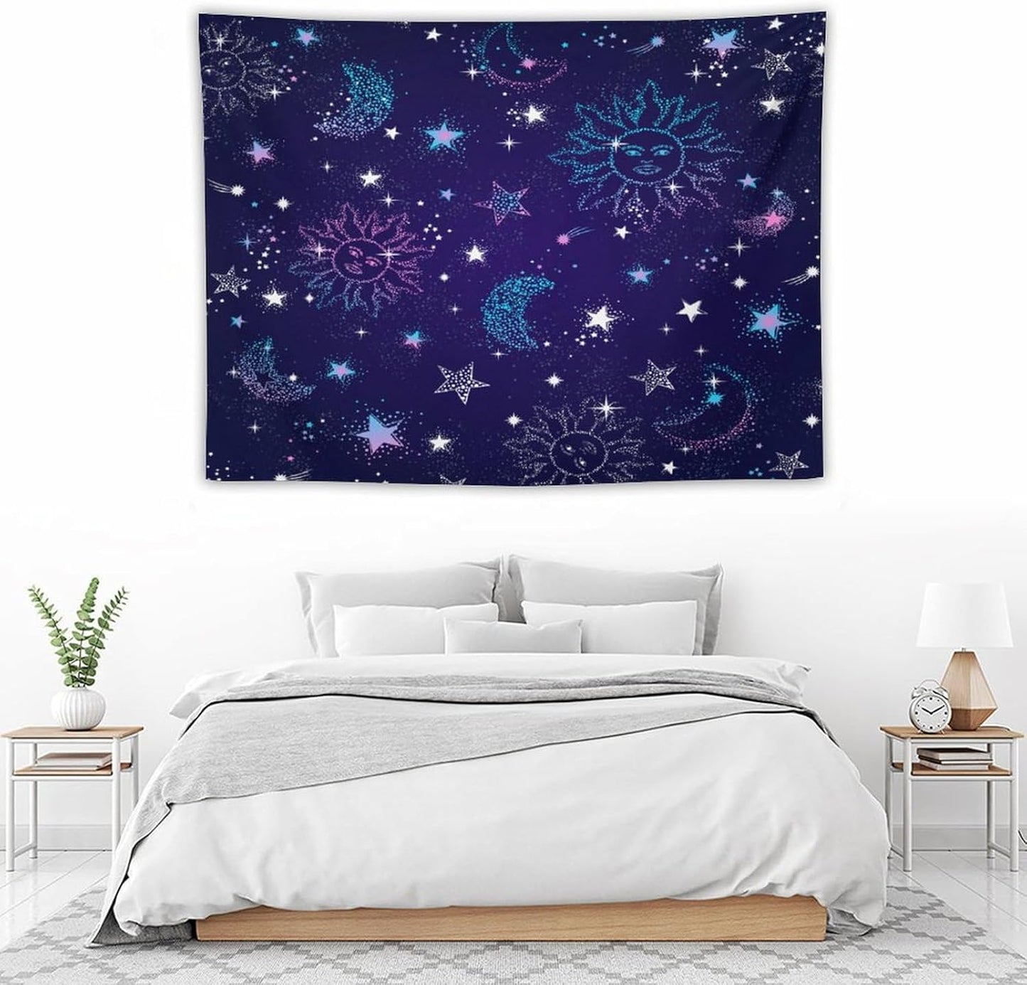 HZOHNAGO Boho Sun Moon Tapestry Purple Blue Sun Stars Galaxy Pattern Printed Wall Tapestry Wall Hanging for Bedroom Living Room Dorm 40" W x 30" H