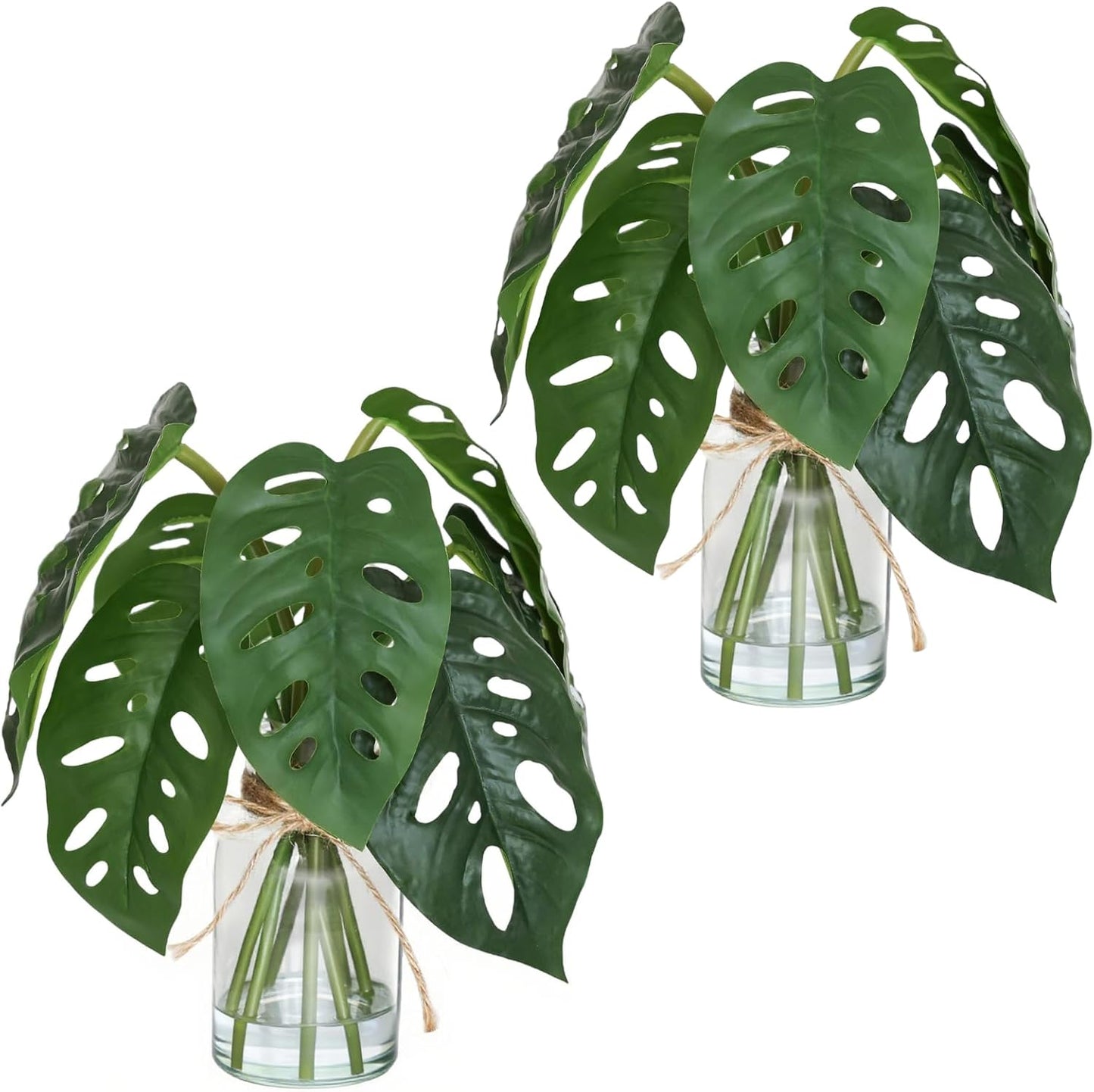 Artificial Flowers Turtle-Back, Alocasia Leaf, in Glass Vase with Faux Water,7Pcs Artificial Leaves Real Touch Latex Leaves for Centerpiece (2, Turtle-Back Leaf)
