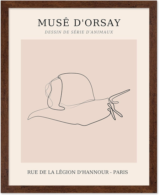 Poster Master Vintage Poster - Retro One Line Snail Drawing Print - Snail Line Art - Minimal Gift for Men, Women, Animal Lover - Abstract Wall Decor for Home, Office, 8x10 Brown Framed