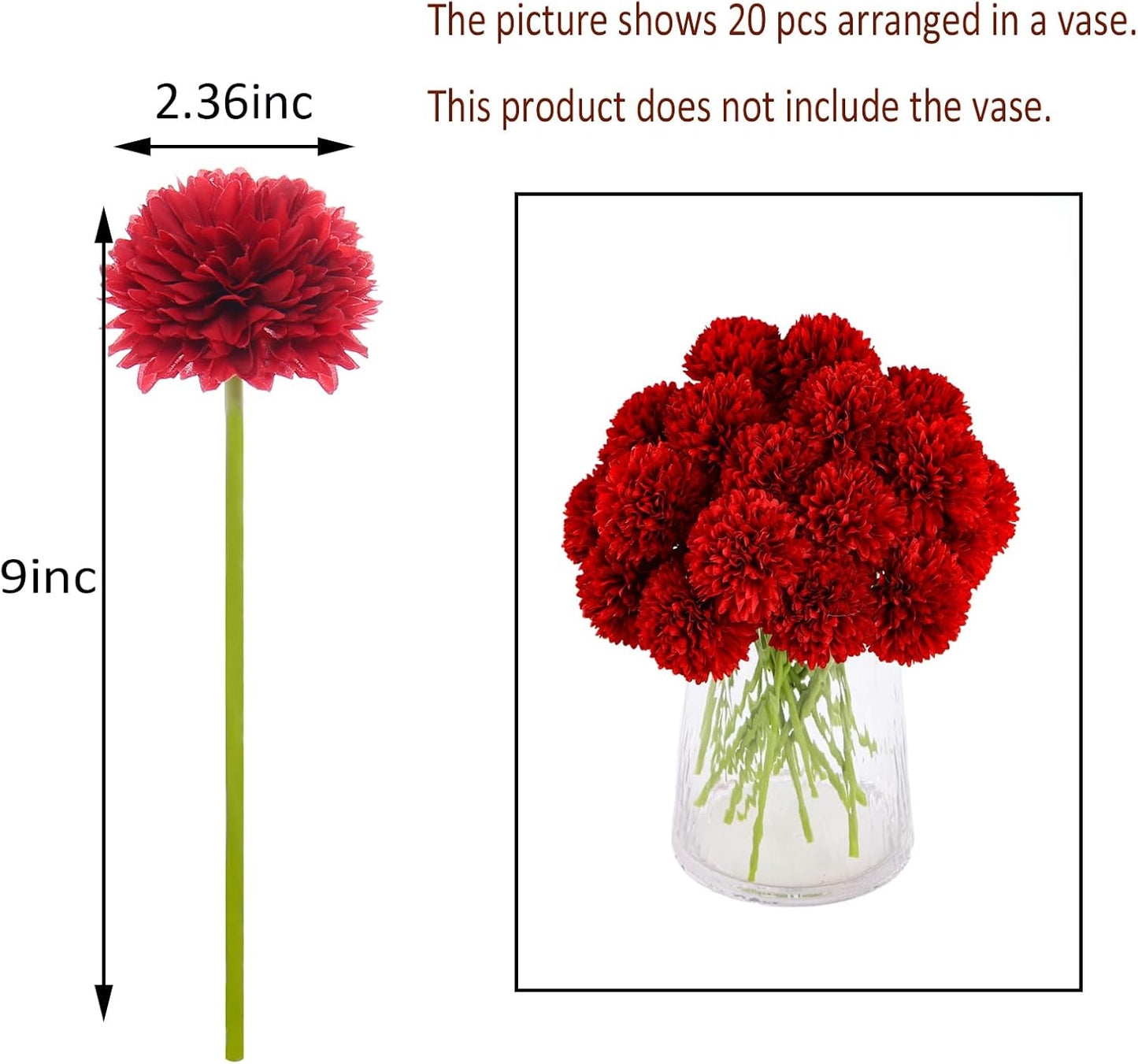 Kimura's Cabin 20pcs Fake Mums Flowers Artificial Silk Chrysanthemum Hydrangeas Ball for Wedding Arrangements Home Kitchen Party Table Centerpieces DIY Bouquets (Red)