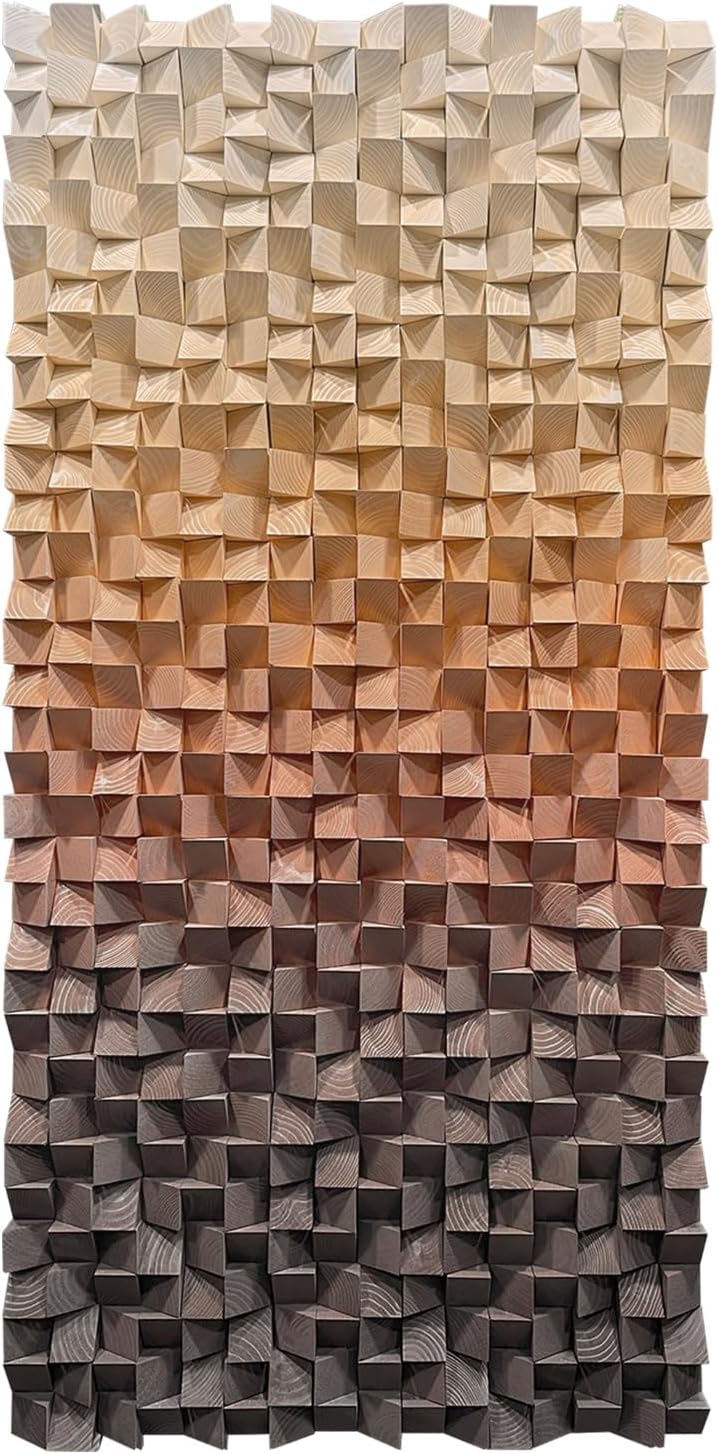 LIUZEYUE - 3D wooden block painting gradient coffee white art background wall wooden block abstract geometric wall decoration living room/bedroom/office modern minimalist style decoration 39.4"x78.7"