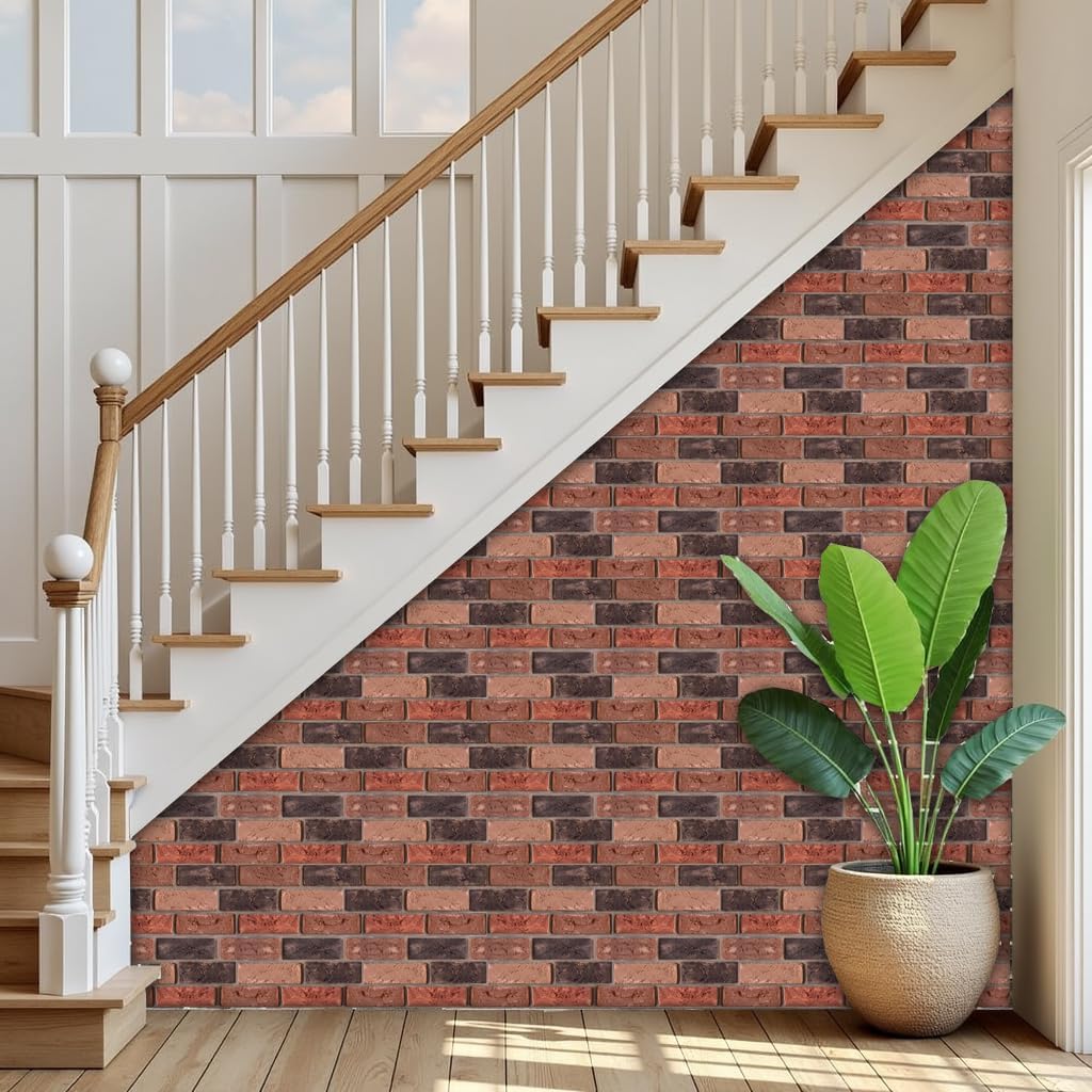 Faux Brick Wall Panels,3D Wall Panel Peel and Stick,Brick Wallpaper,Faux Brick Foam Self Adhesive Textured Medieval for Living Room Bedroom Cover 8.46.Sq.Ft. 10 PCS 11.8 x 11.8 Inch.