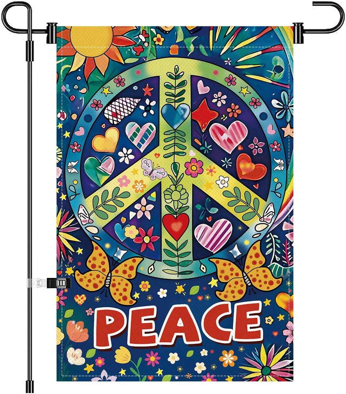 Peace Garden Flag Butterfly Flowers Art Garden Yard Flags Double Sided Colorful Farmhouse Holiday Decorative Yard Flag, Porch Outdoor Decoration Sign Banner (12X18INCH)