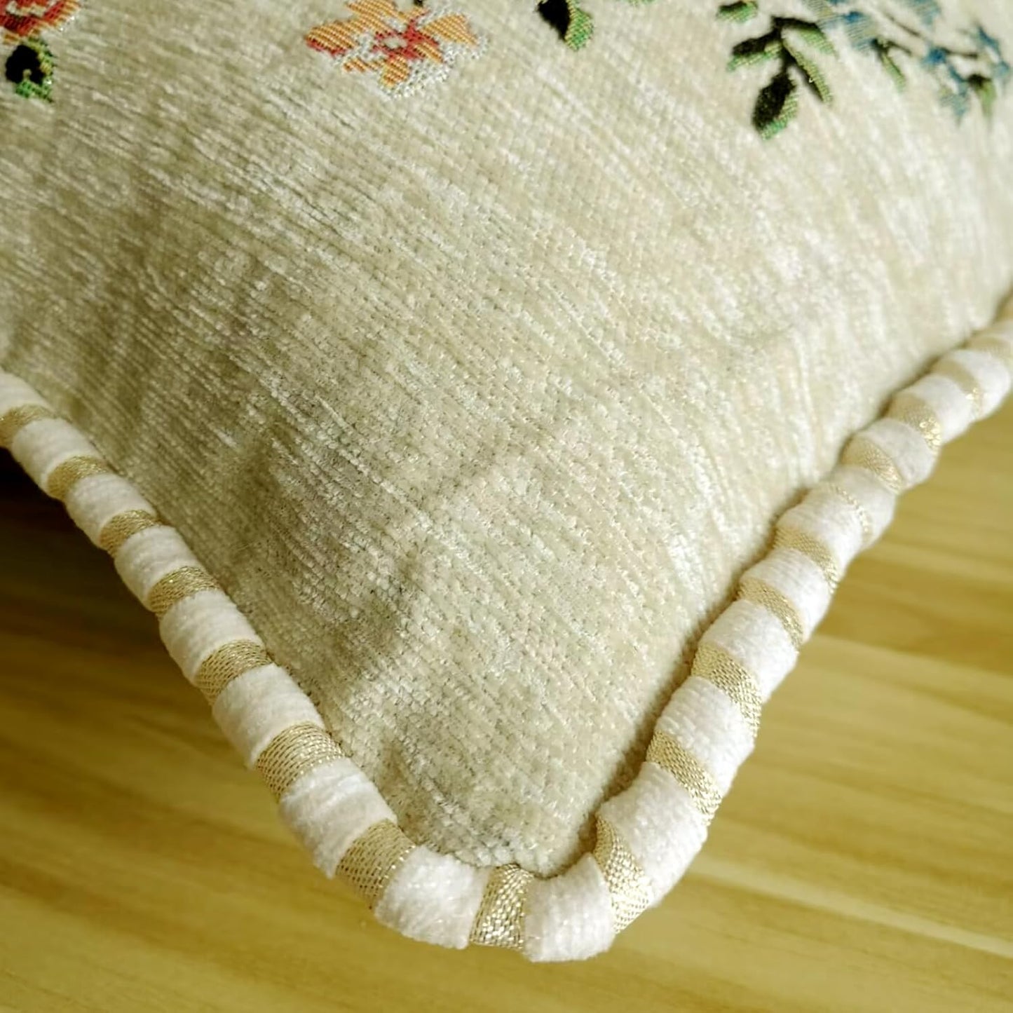 Set of 2 Beige Vintage Throw Pillows Covers 18x18in，Floral Embroidered Cushion Cover for Sofa Bedroom，Euro Sham Covers Retro Home Decor Pillows Covers