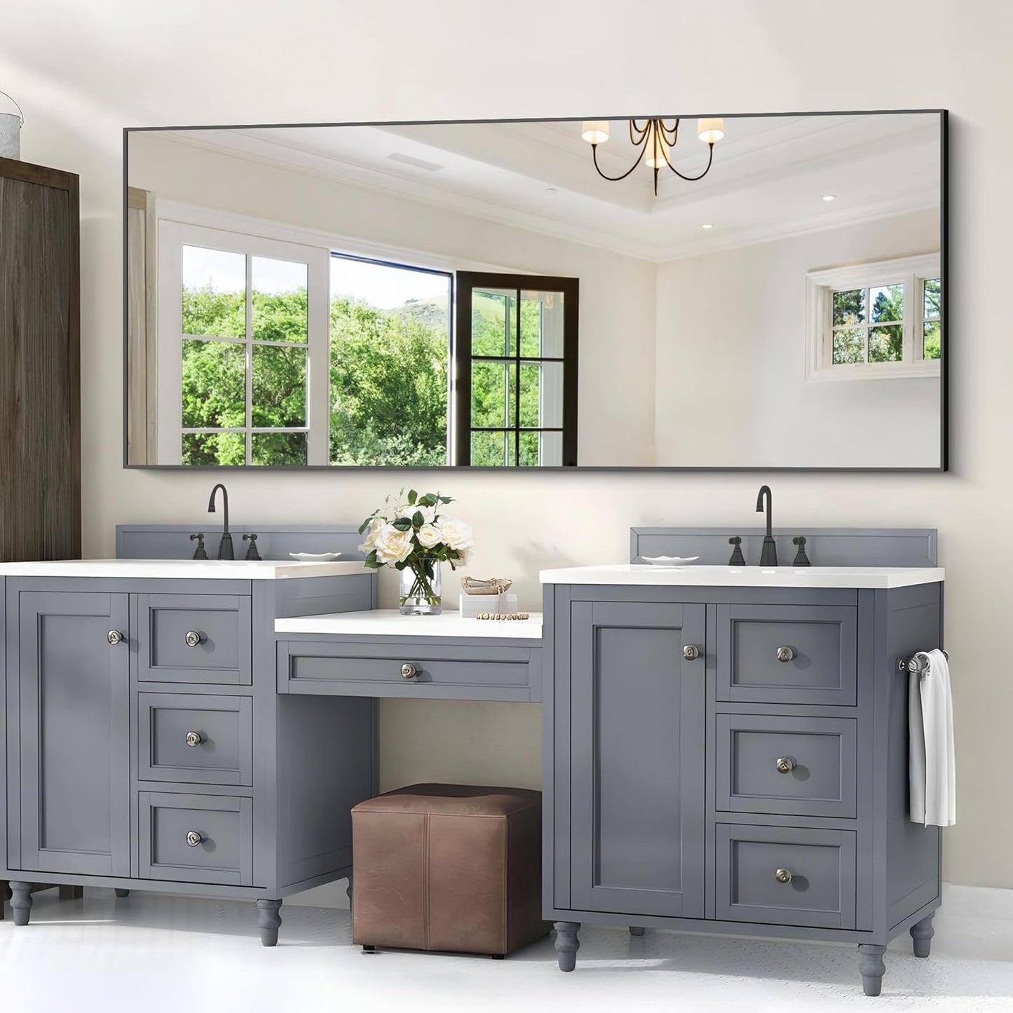 30x72inch Bathroom Mirror, Black Rectangle Mirror with Thin Frame, Large Rectangular Wall Mirror for Bathroom, Living Roomm, Hair Salon, Big Farmehouse Mirror Hang Horizontal/Vertical