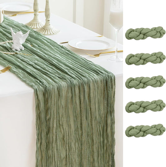 Sioloc 5 Pack Sage Green Cheesecloth Table Runner Fall Autumn Decor for Home 10ft Table Cloth for Tea Wedding Birthday Party Baby Bridal Shower Halloween Thanksgiving