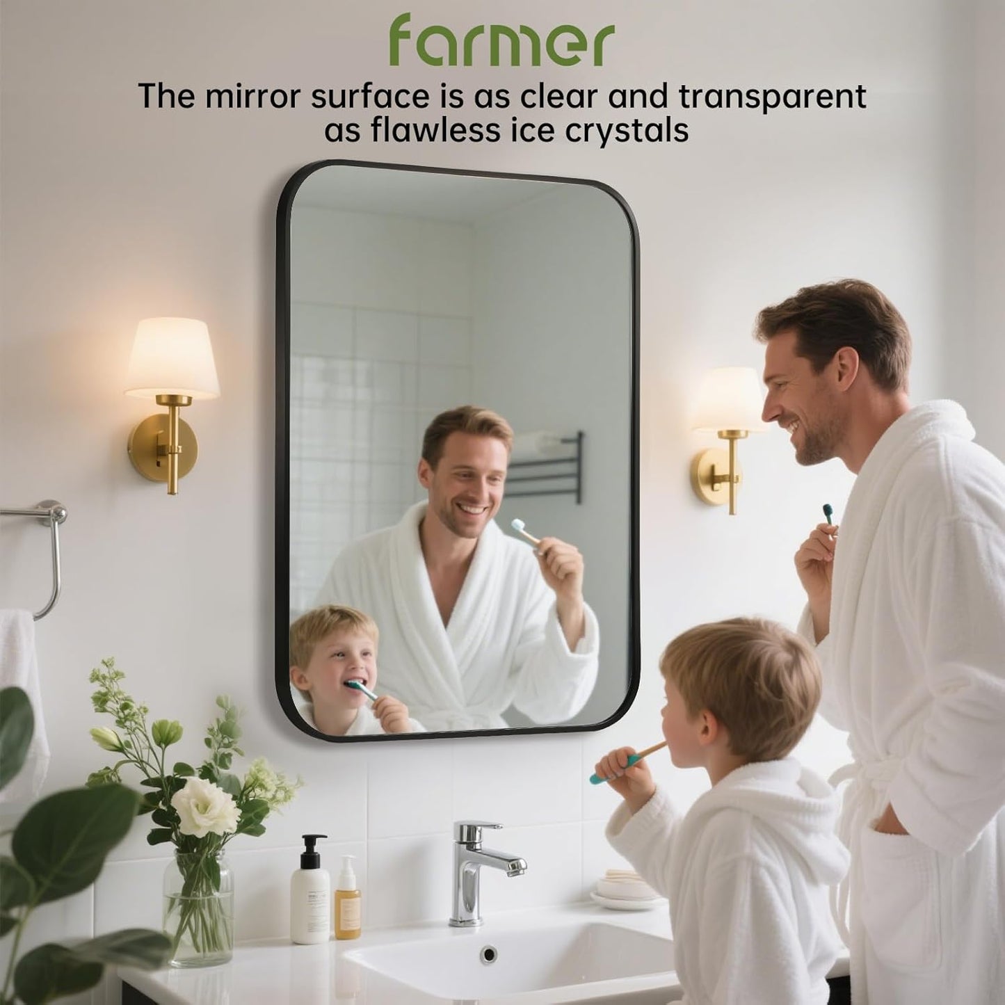 FARMER 22x30 Inch Black Bathroom Mirror, Rectangle Vanity Mirror, Brushed Mirrors for Wall, Metal Frame Hanging Mirror with Round Corner for Bedrooms, Entryways, Living Rooms, Horizontal/Vertical