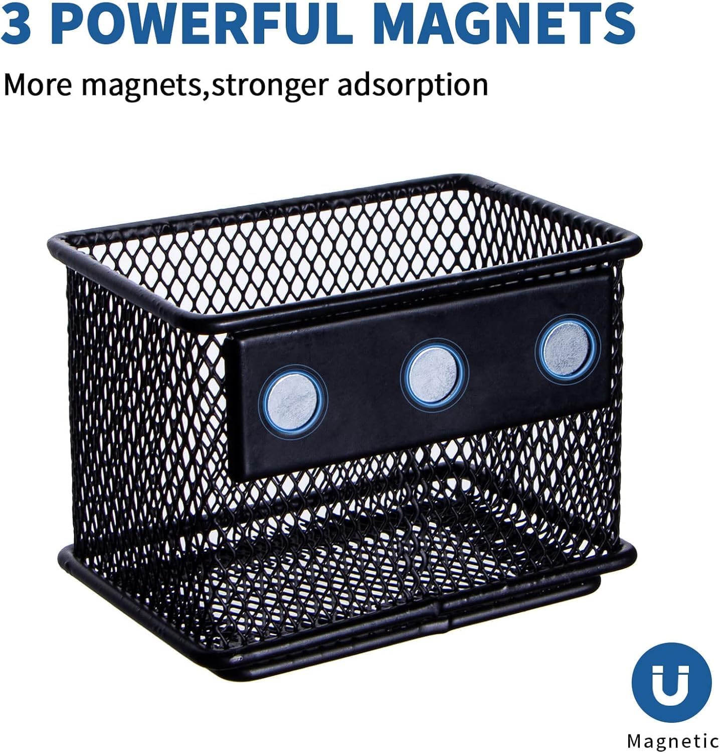 dedoot 4 Pack Magnetic Pen Holder, 3.45x2.3x2.6inch Magnetic Basket Locker Organizer Metal Mesh Pencil Memo Holder for Whiteboard, Fridge, Desk, Offices