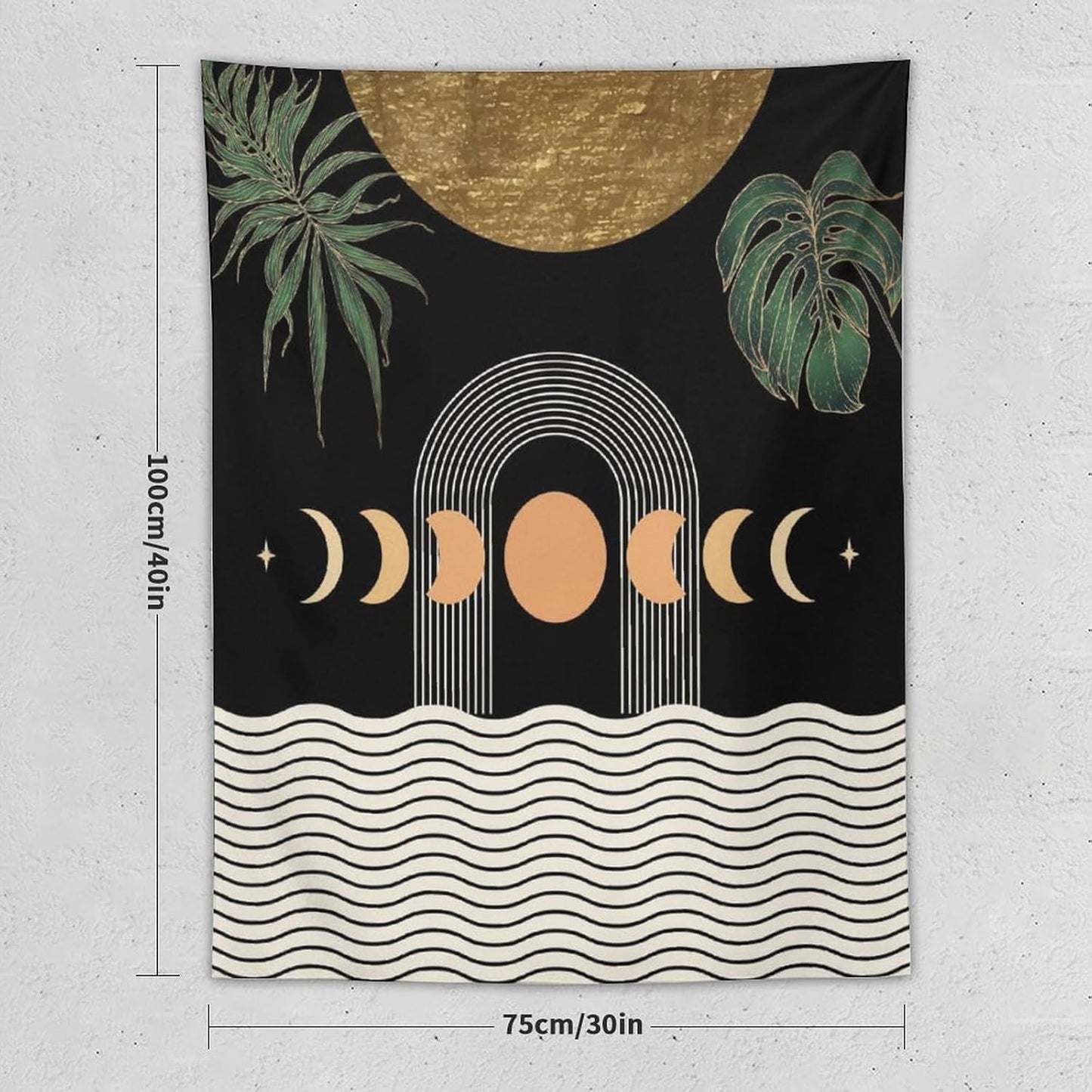 Abstract Boho Tapestry, Mid Century Tropical Tree Leaves Modern Geometric Arch Bohemian Botanical Tapestry, Home Aesthetic Wall Hanging Art Decor for Living Room Bedroom Dormitory 60x80 Inch