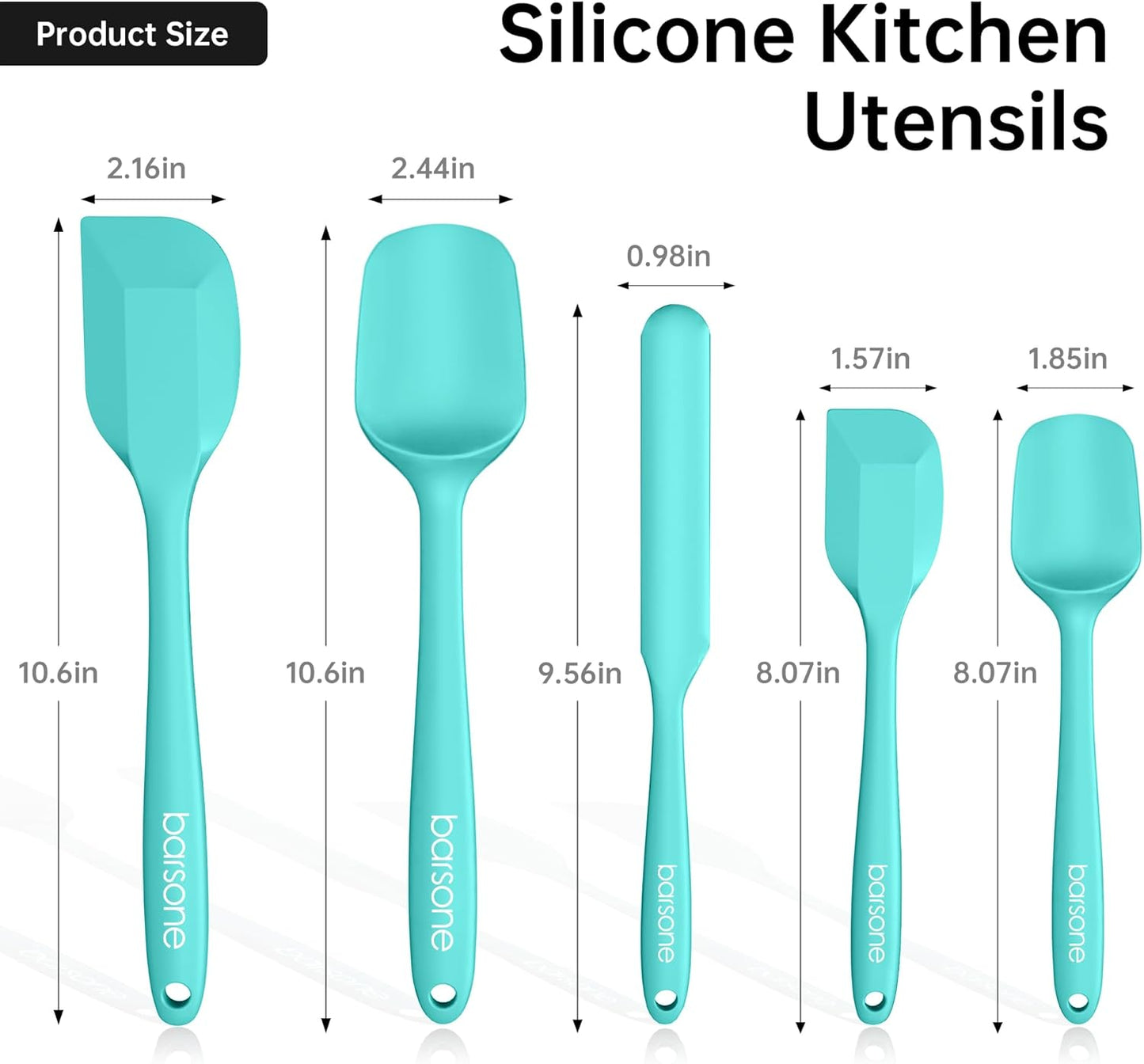 Barsone 5-Piece Silicone Spatula Set（ Heat Resistant 446°F Food Grade BPA Free, Nonstick Cookware Safe Dishwasher Safe Kitchen Tools for Baking, Cooking, Stirring, Blue）