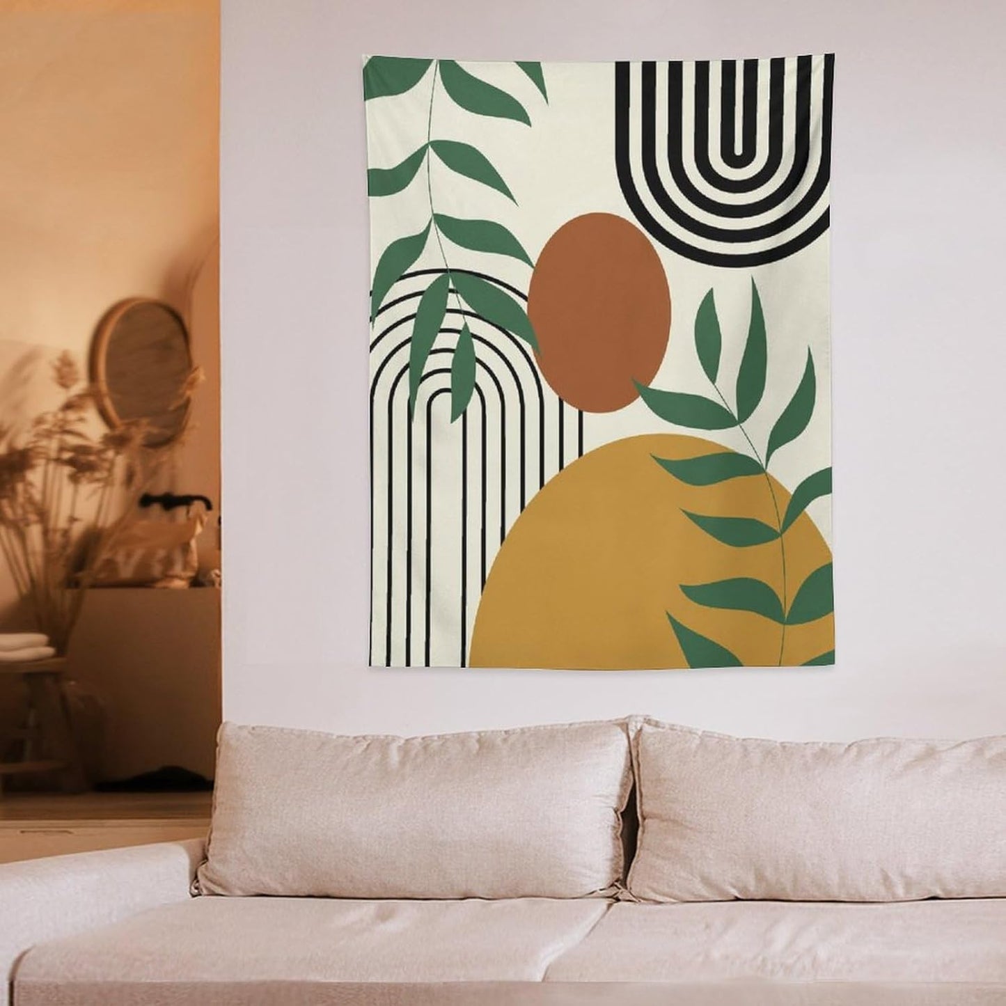 ICMOLYYENLO Boho Plant Aesthetic Tapestry, Abstract Medieval Arch Sun Home Aesthetic Wall Hanging For Bedroom Living Room Dormitory Tapestry 50x60 Inches