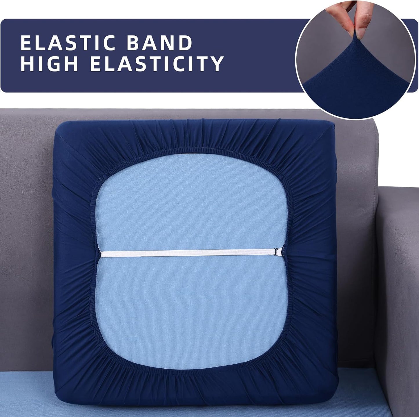 hyha Waterproof Couch Cushion Covers, Stretch Sofa Couch Seat Slipcover for Dog Washable, Non-Slip Waterproof Outdoor Cushion Covers for Patio Furniture Replacement (1 Piece for Medium, Navy)