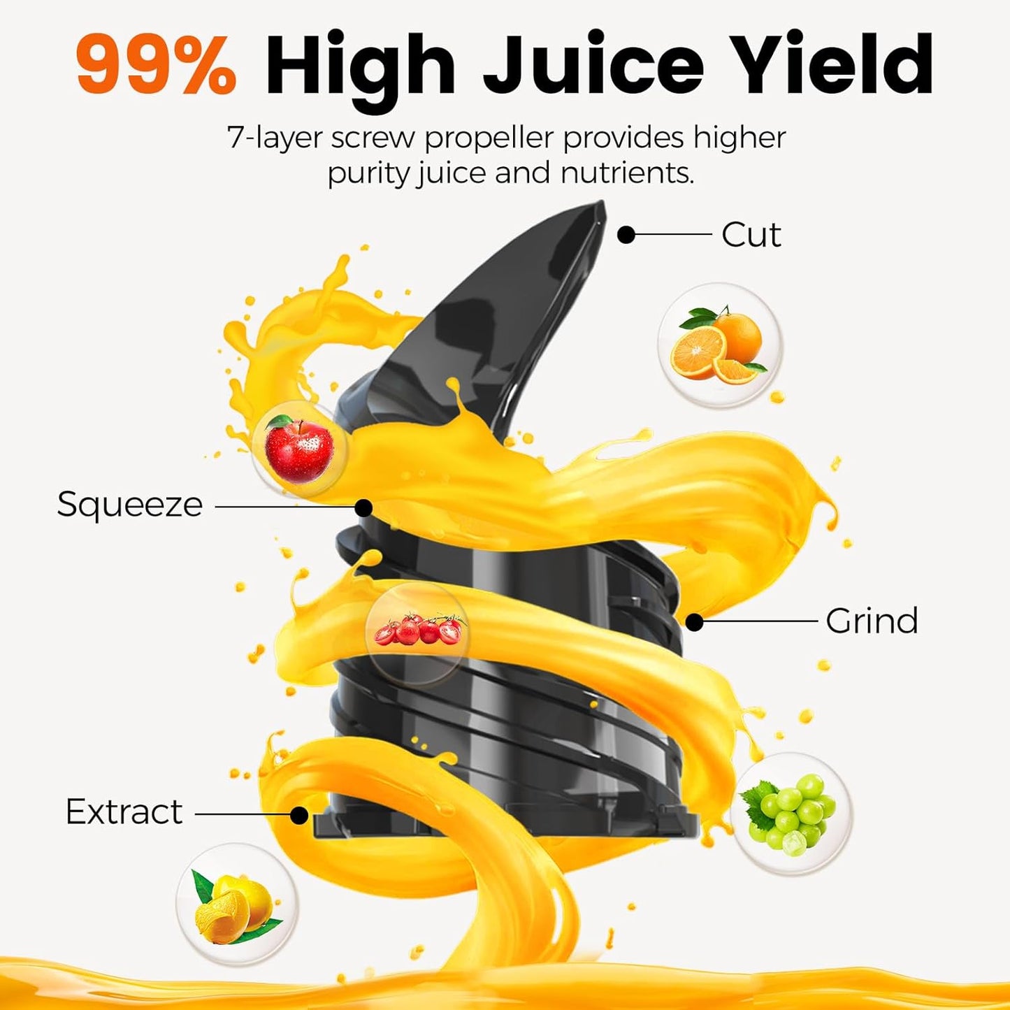 Cold Press Juicer,Slow Masticating Juicer Machines with 5.3" Large Feed Chute for Most Fruits and Vegetables,Easy to Clean Lemon Orange juicer with 250W Motor and High Juice Yield,Metal Gray