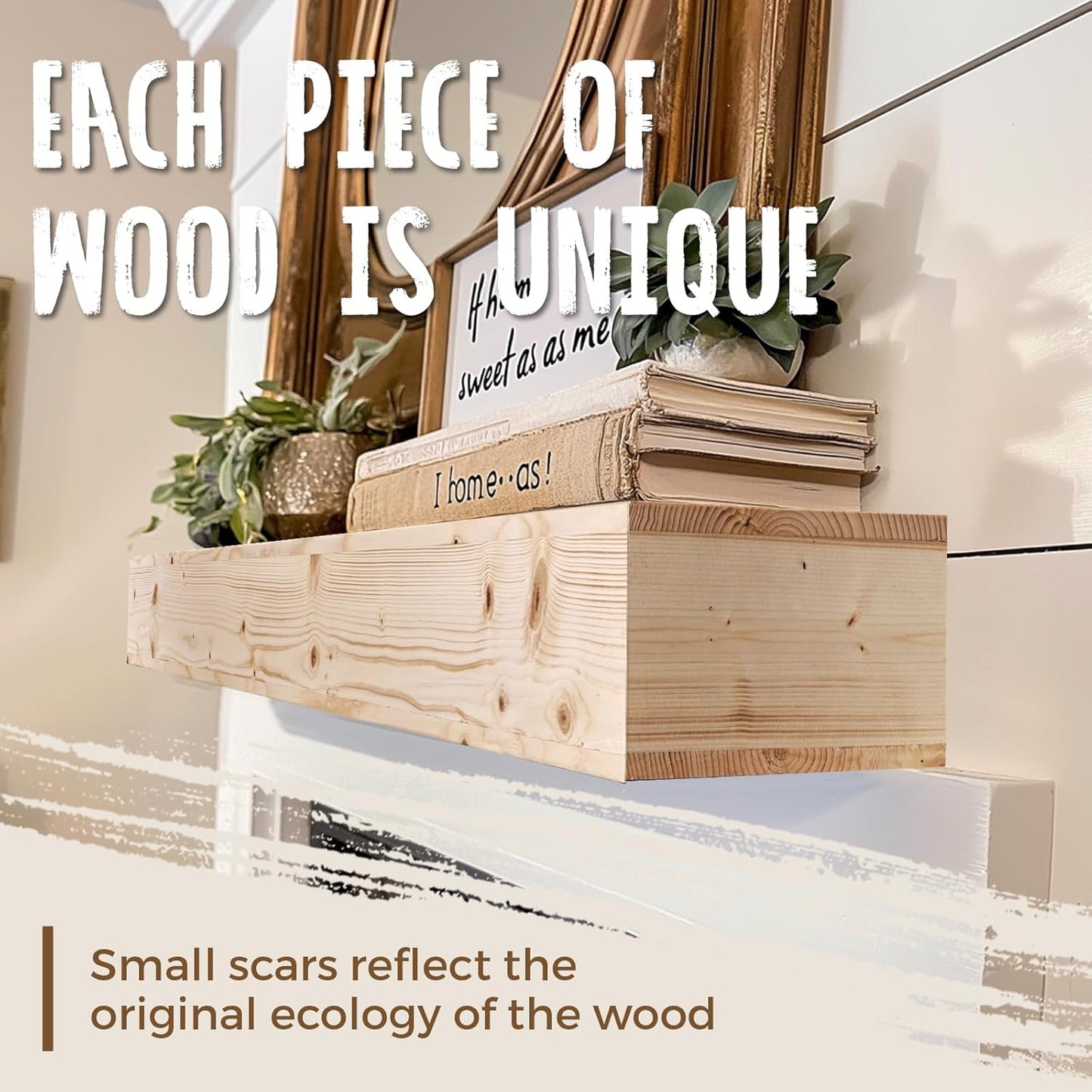 72x8x5 Fireplace Mantel - Handcrafted Hollow Rustic Solid Wood Wall Mounted Floating Shelf with Invisible Heavy Duty Wood Bracket (DIY Color)