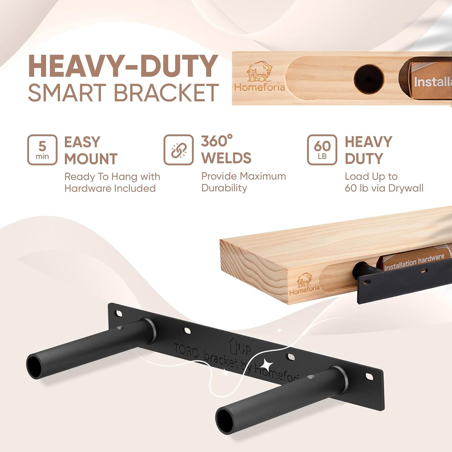 Homeforia Walnut 12 inch Floating Shelf, High End Solid Real Wood Small 12inch Floating Shelves for Wall Mounted, Dark Brown 12in Floating Shelves, Heavy Duty Bracket, 12 X 6.5 X 1.75 inches, Set of 4