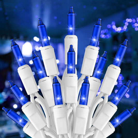 Brightown Blue Christmas Mini String Lights, 100-Count 26.5ft Incandescent Bulb Halloween Fairy Lights for Indoor Holiday Decor, Christmas Tree Garland Wedding Party Multi-Use Decoration, White Wire