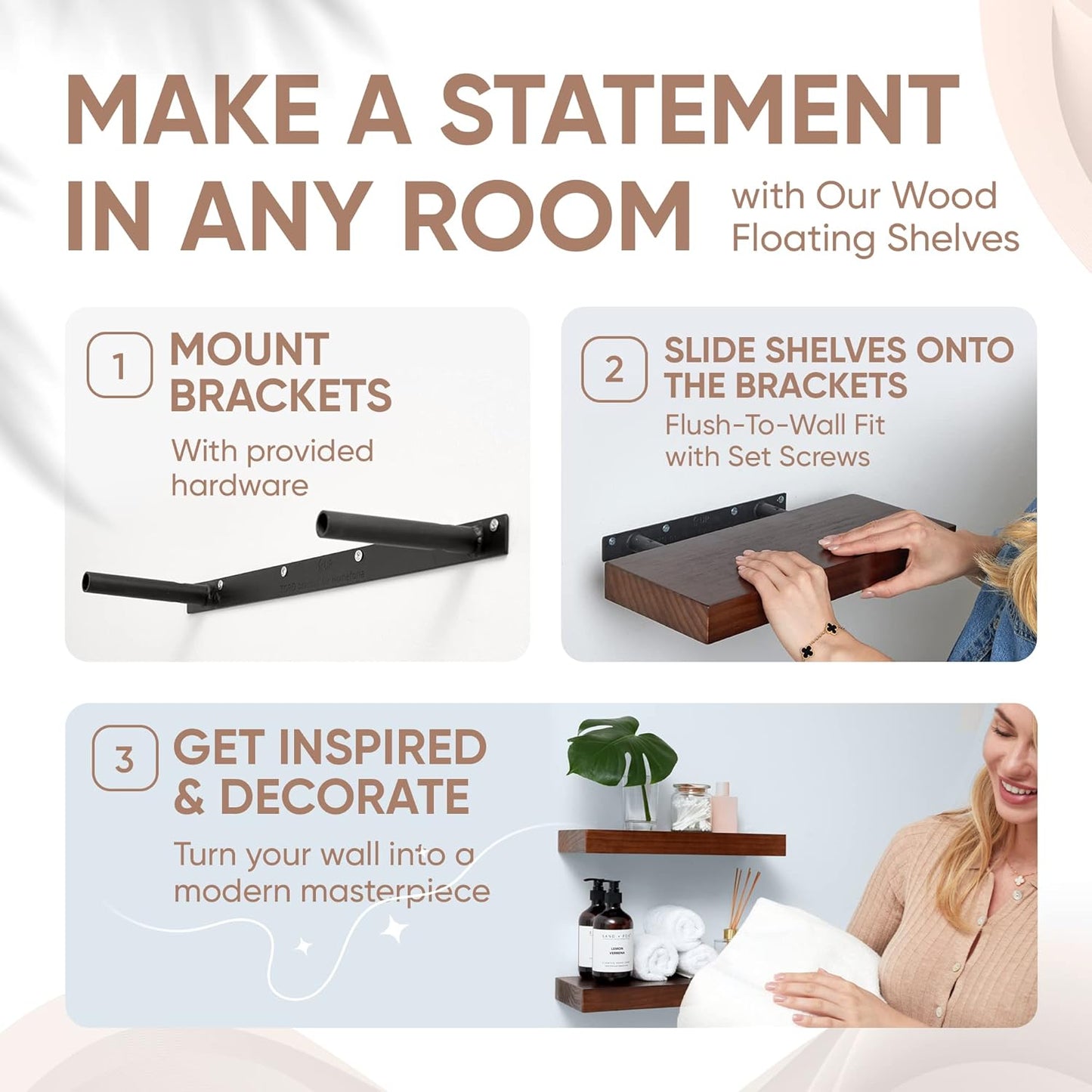 Homeforia Walnut 12 inch Floating Shelf, High End Solid Real Wood Small 12inch Floating Shelves for Wall Mounted, Dark Brown 12in Floating Shelves, Heavy Duty Bracket, 12 X 6.5 X 1.75 inches, Set of 2