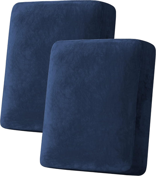 H.VERSAILTEX Velvet Stretch Couch Cushion Cover Plush Cushion Slipcover for Chair Loveseat Sofa Cushion Furniture Protector Seat Cushion Sofa Cover (2 Piece Medium Sofa Cushion Covers, Navy)