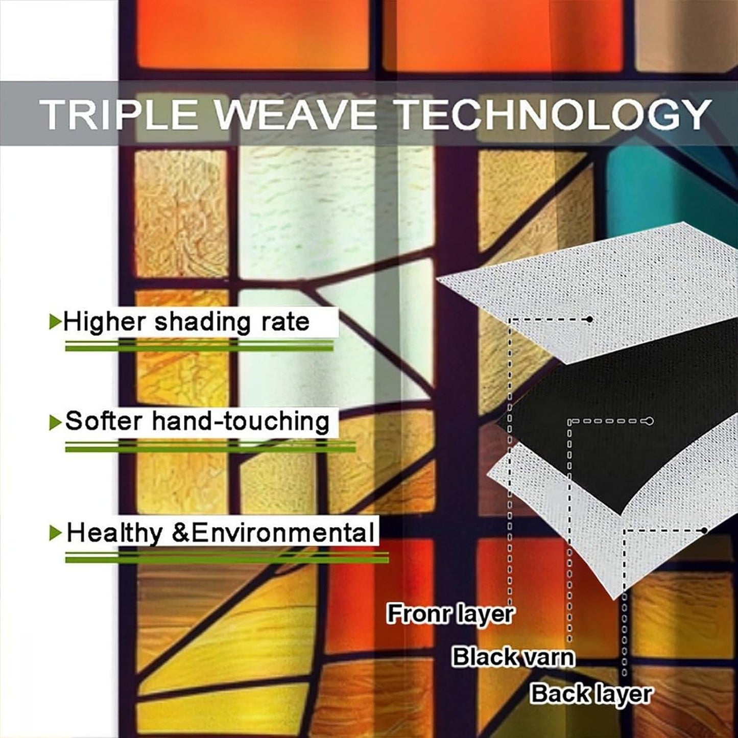 Stained Glass Curtains,Retro Abstract Colorful Geometry Textures Art Home Decor Drapes for Bedroom Living Room Kitchen Window Treatment 2 Panels Set Total Size 42" W X 45" L Inch