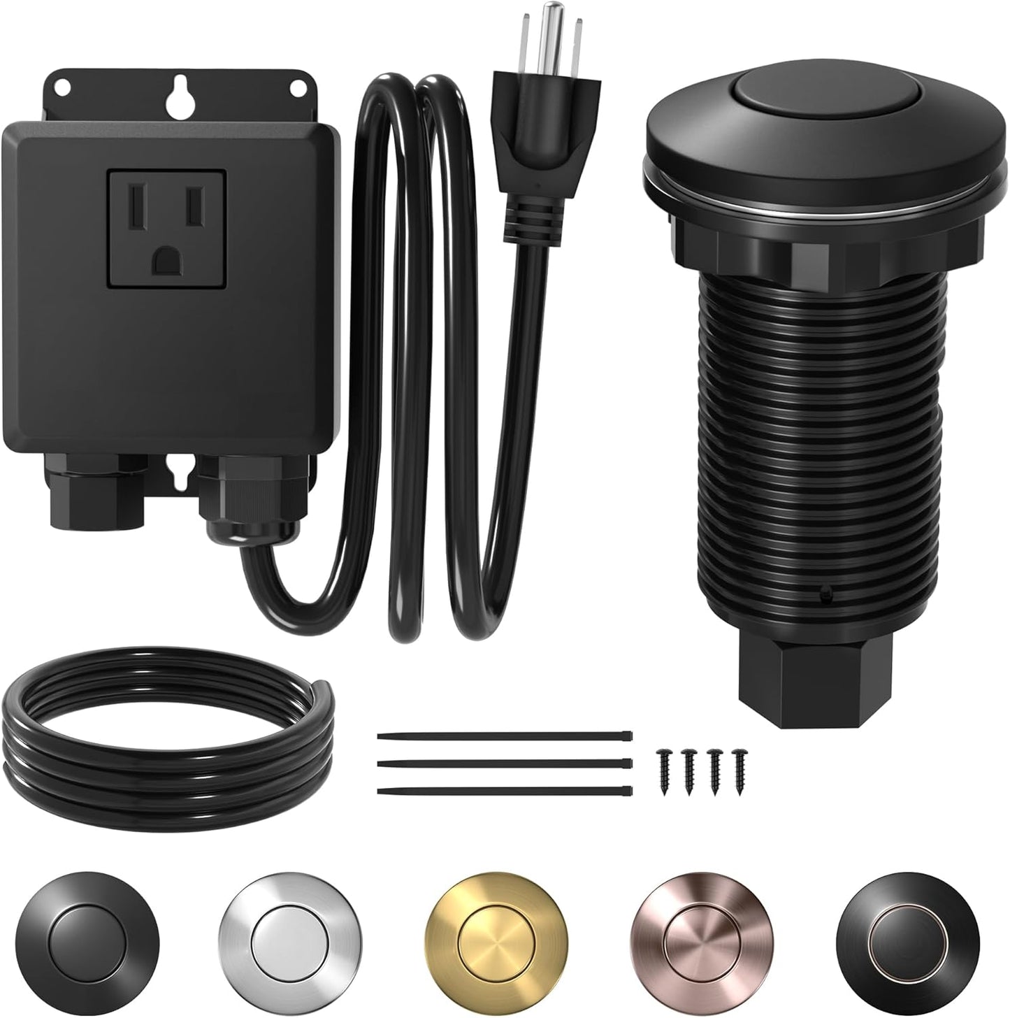 Joinfworld Garbage Disposal Air Switch Kit Waterproof Garbage Disposal Button Kit with Long Garbage Disposal Switch Matte Black - UL Listed
