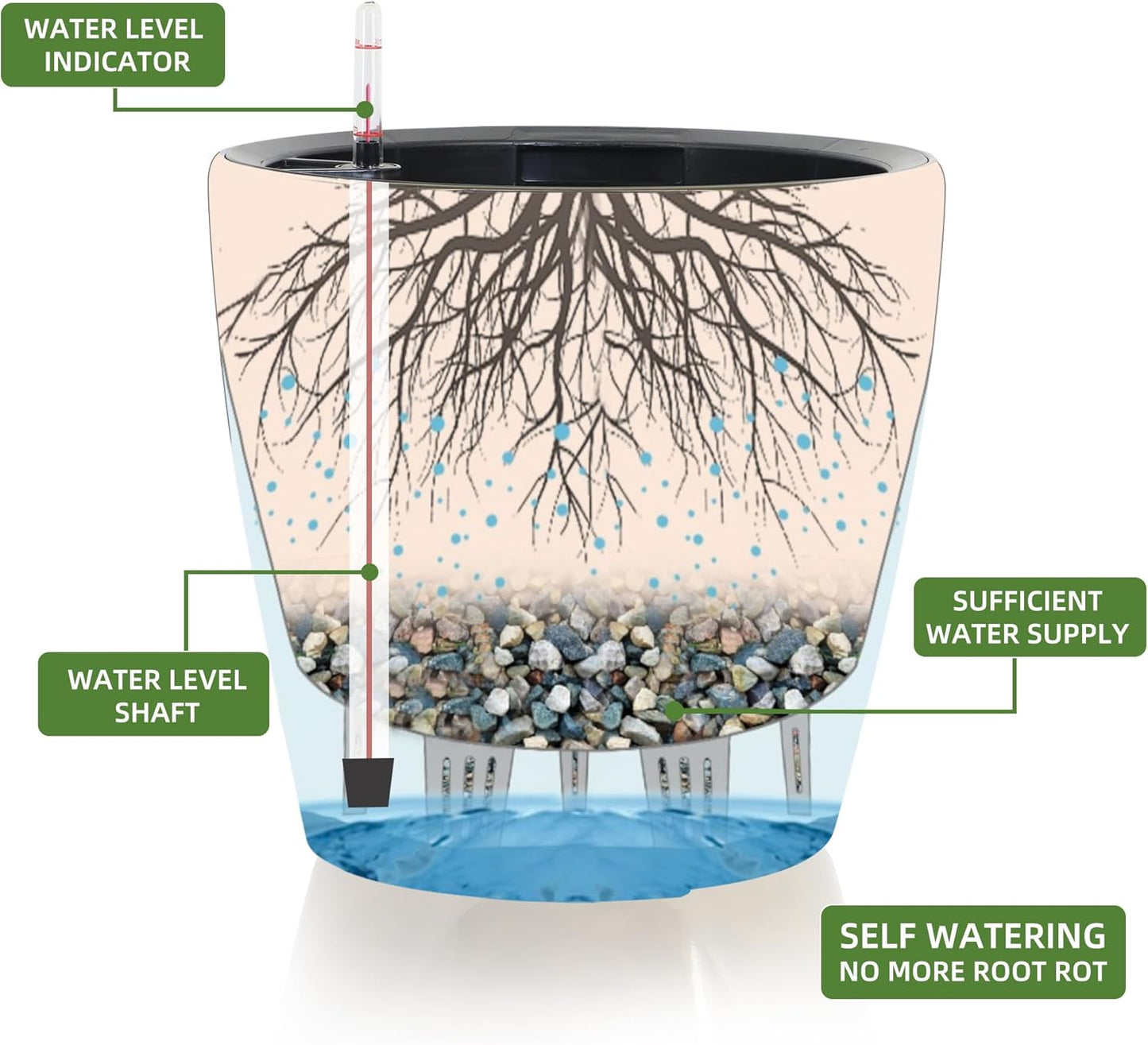 Dexceder 13x12 Self Watering Planter with Wheels Indoor Outdoor, Inner Pot Design, Thickened Large Floor Standing Flower Plant Pot with Water Level Indicator (Grey Gold Crackle)
