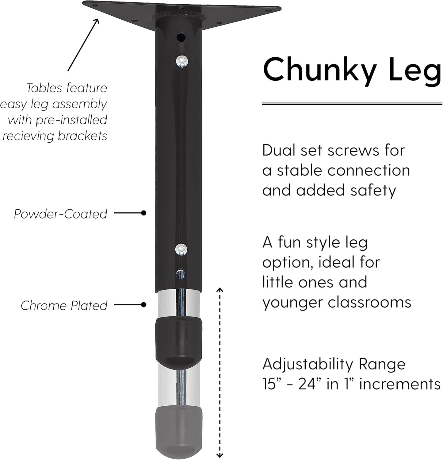 FDP Rectangle Activity School and Classroom Kids Table (30 x 72 inch), Chunky Toddler Leg, Adjustable Height 15-24 inches - Gray Top and Black Edge