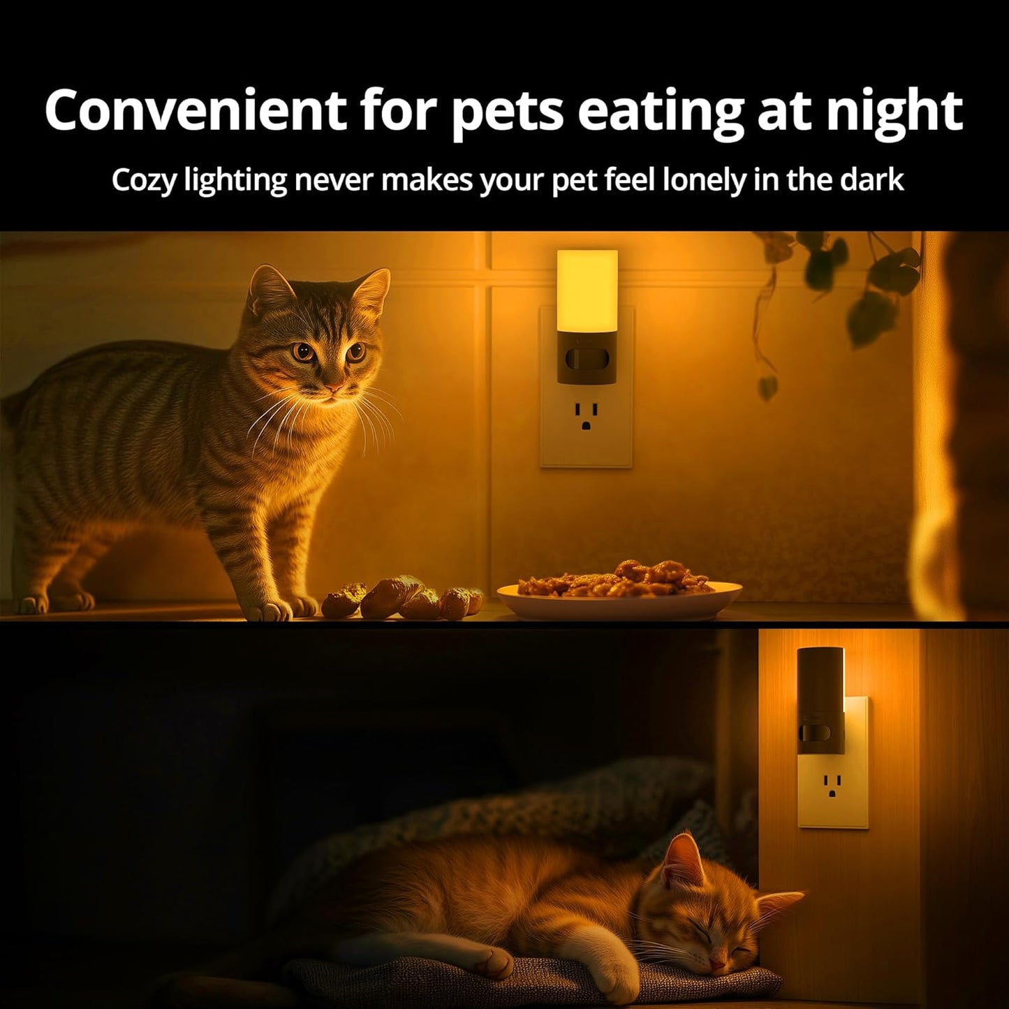 Lyridz Plug-in LED Amber Night Light with Motion Sensor, Rotatable, Dimmable Backlit Nightlight, 1-150lm Adjustable Brightness for Bathroom, Bedroom, Hallway, Stairs, 2 Pack