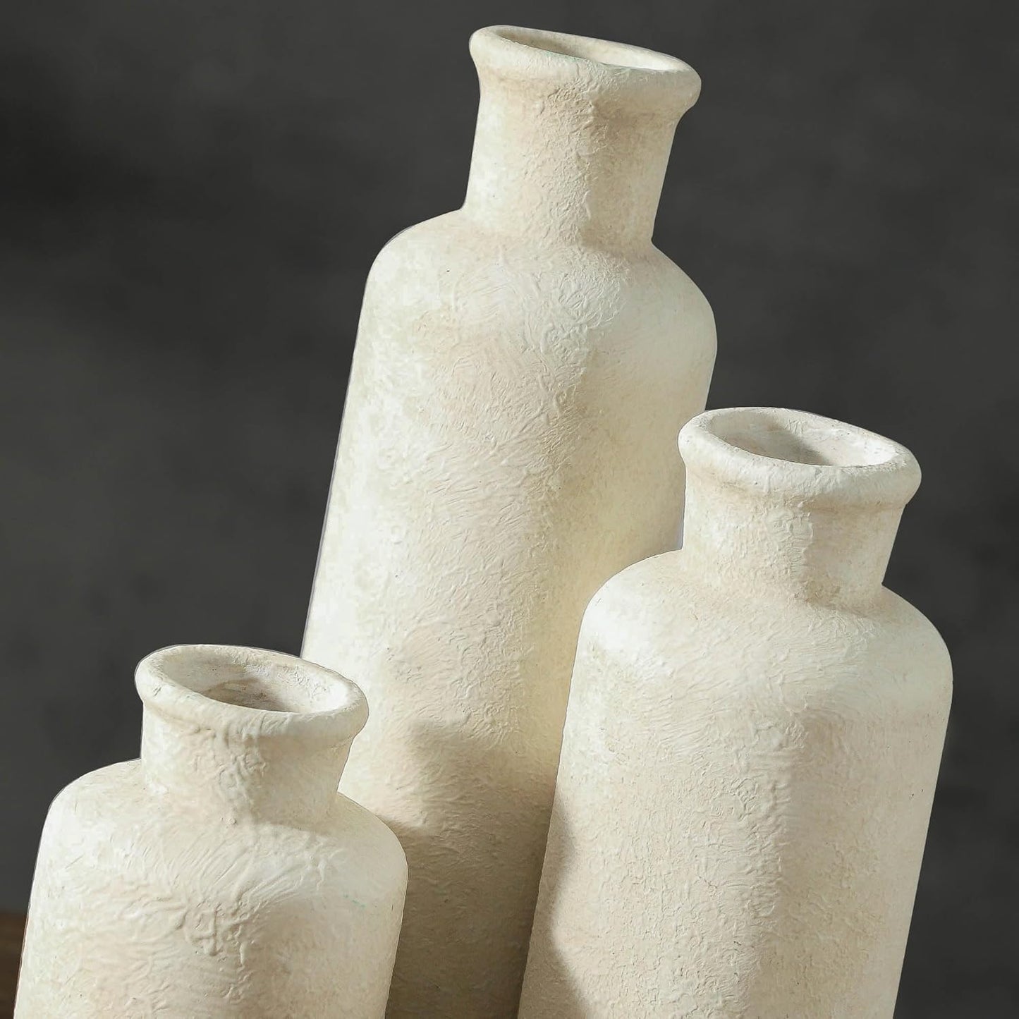 Ceramic Vases Set of 3, Whitewashed Neutral Flower Vases Home Decor, Pottery Rustic Farmhouse Decorative Vases Modern Decor for Table Mantel Entryway Bookshelf Living Room Kitchen Bedroom
