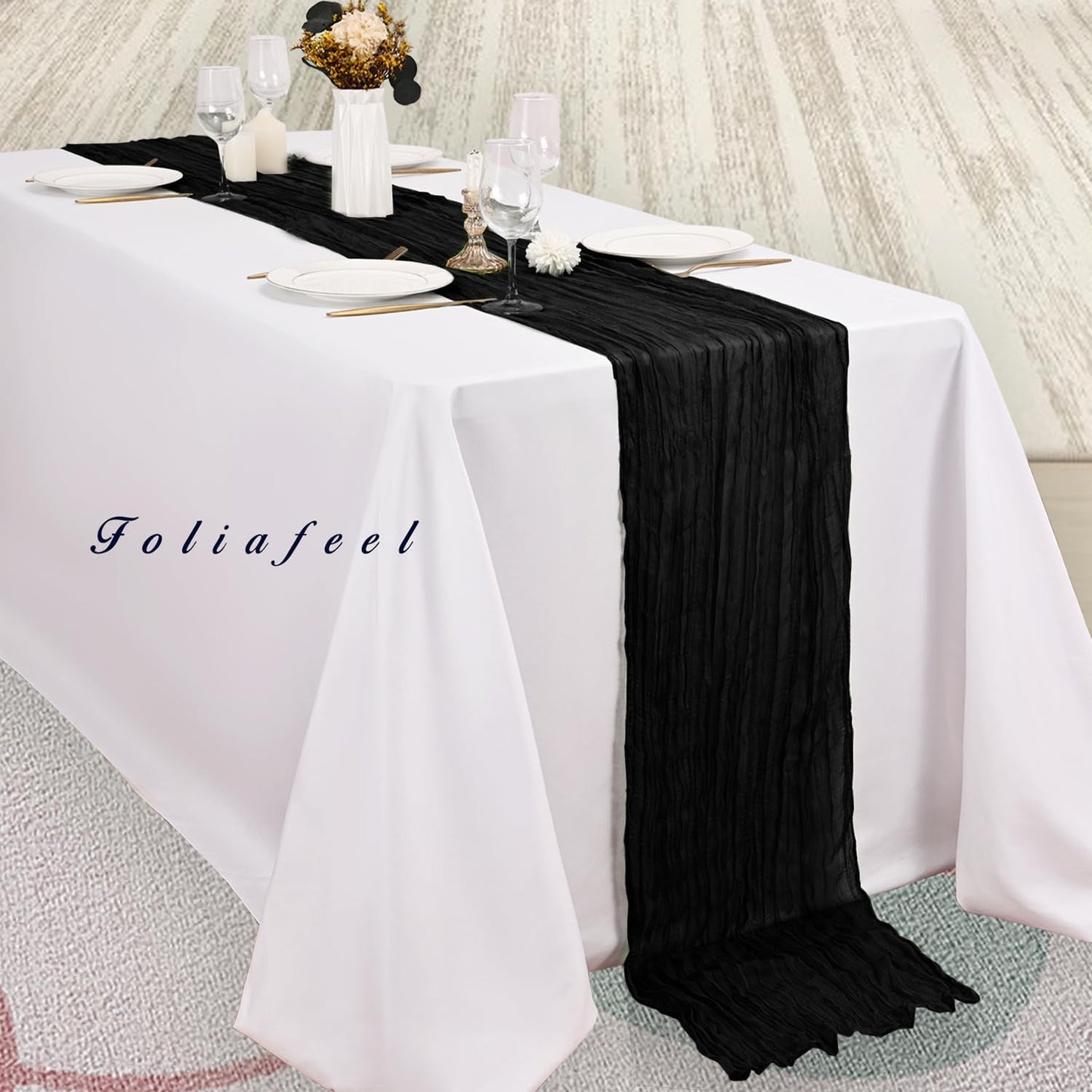 10FT 20 Pack Black Cheesecloth Table Runner 20 x 120 Inch Long Boho Fabric Rustic Cheese Cloth Table Runner for Wedding Bridal Shower Baby Shower Gauze Sheer Birthday Party Table Decorations