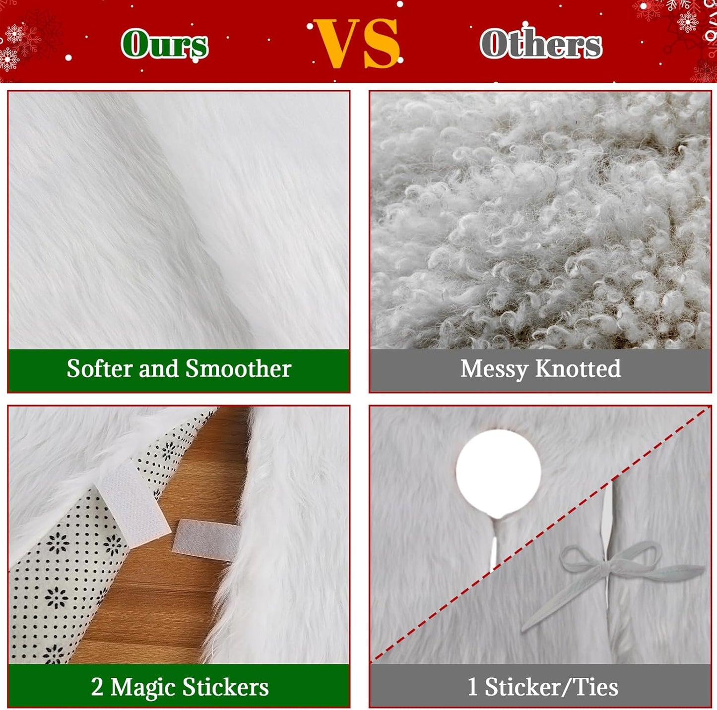 48 Inch Faux Fur Christmas Tree Skirt Soft Snow White Plush Tree Mat Christmas Decorations Fluffy Tree Skirts Xmas Holiday Party Indoor Decorations