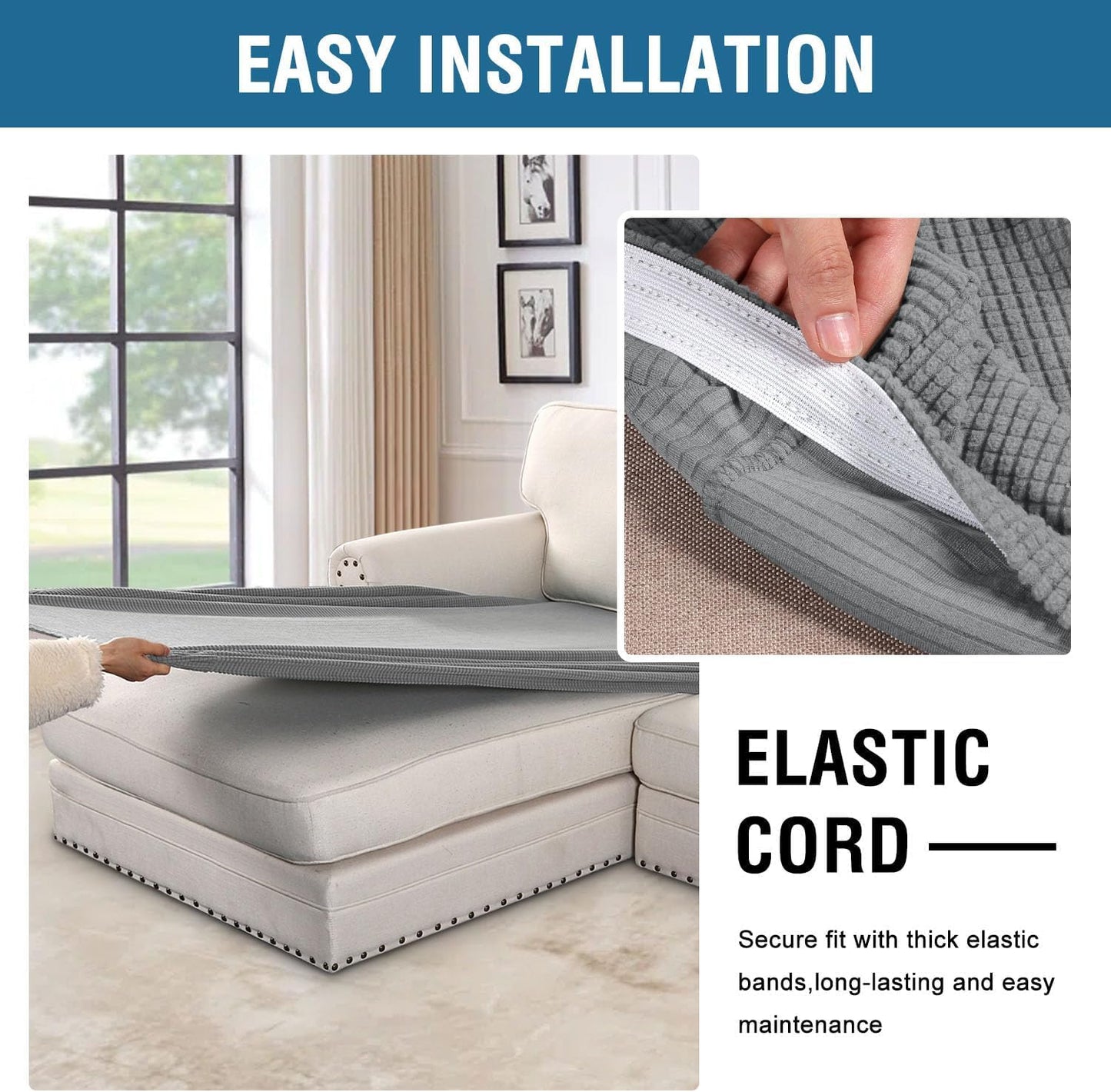 H.VERSAILTEX Super Stretch Individual Chaise Cover Sectional Couch Covers for L Shaped Sofa Both Left/Right Featuring Thick Jacquard Textured Twill Fabric (1 Piece Chaise Cover Large, Dove)