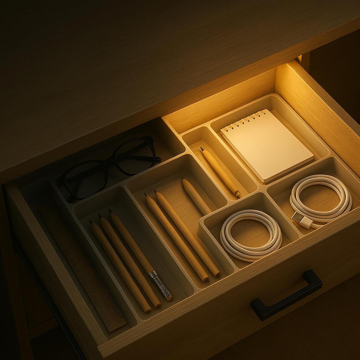 VST Rechargeable Drawer Lighting, Door Open Automatic ON/Off Light, Stick-ON LED Cabinet Light for Wardrobe Kitchen Basement Trunk Pantry Gun Safe (2 Pack, Warm Light - 3000K)