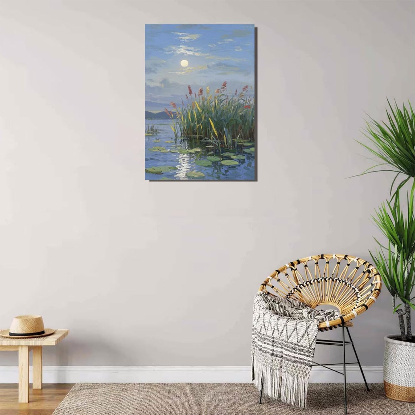 Landscape poster artwork art poster natural landscape painting reed marsh under the moonlight suitable for living room bedroom home wall