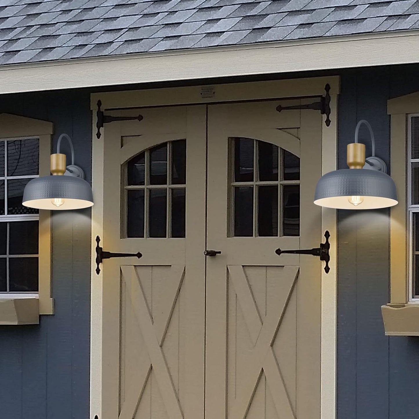 Outdoor Barn Light Gooseneck Barn Light, Farmhouse Exterior Wall Mount Light Vintage Wall Lighting Fixture Industrial Sconce Lantern for Porch, Entryway, Garage, Blue, 2 Pack