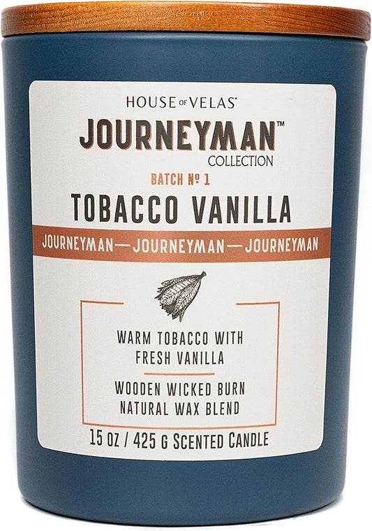 Journeyman Collection Candle, 15oz, Wooden Wick, Tobacco Vanilla, Large Painted Jar