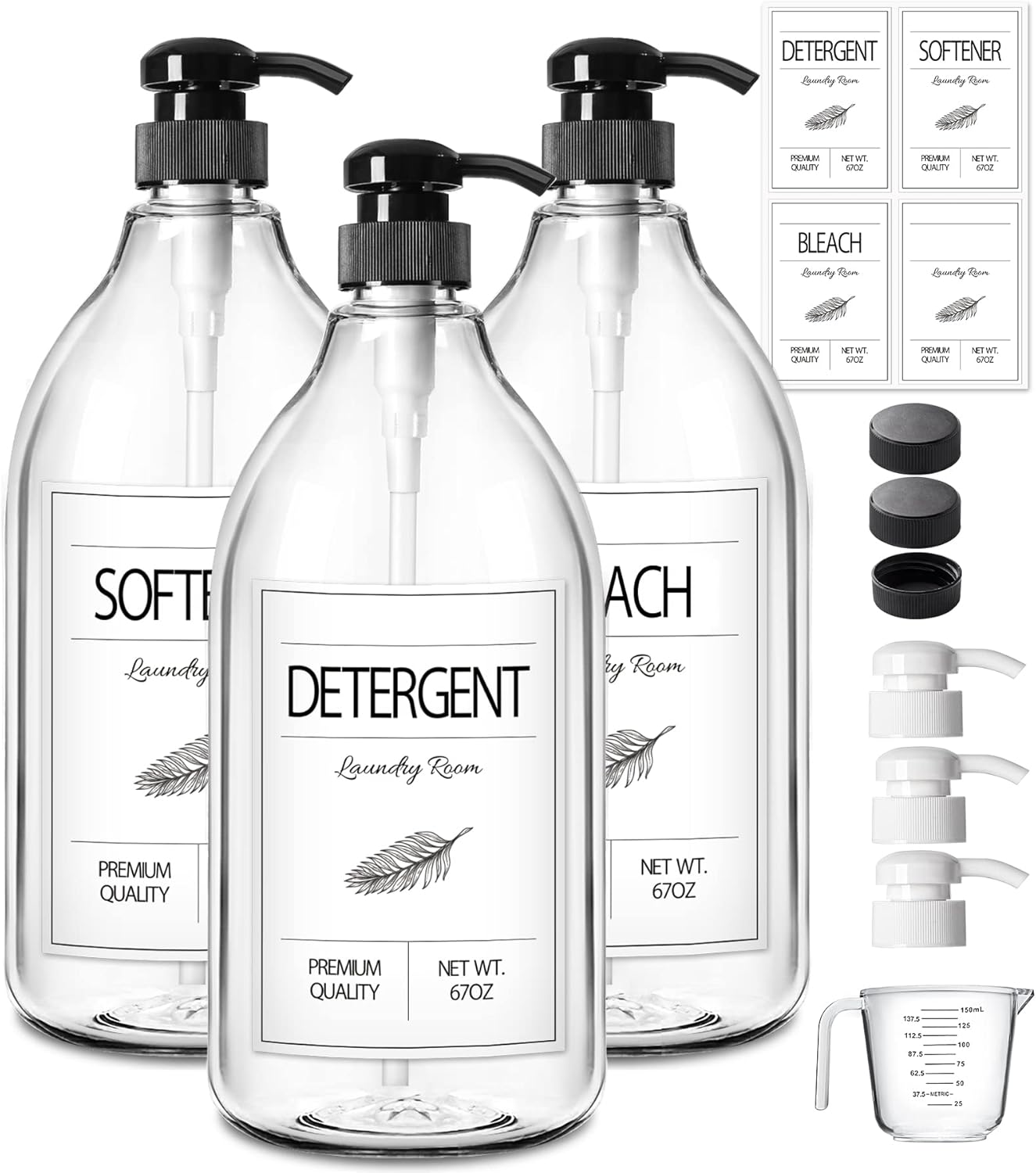 GMISUN Laundry Detergent Soap Dispenser, Liquid Laundry Detergent Dispenser, Container for Farmhouse Laundry Room Decor, Organizer for Liquid DetergentSoftenerBleach Storage Bottle(67 Oz Set of 3)