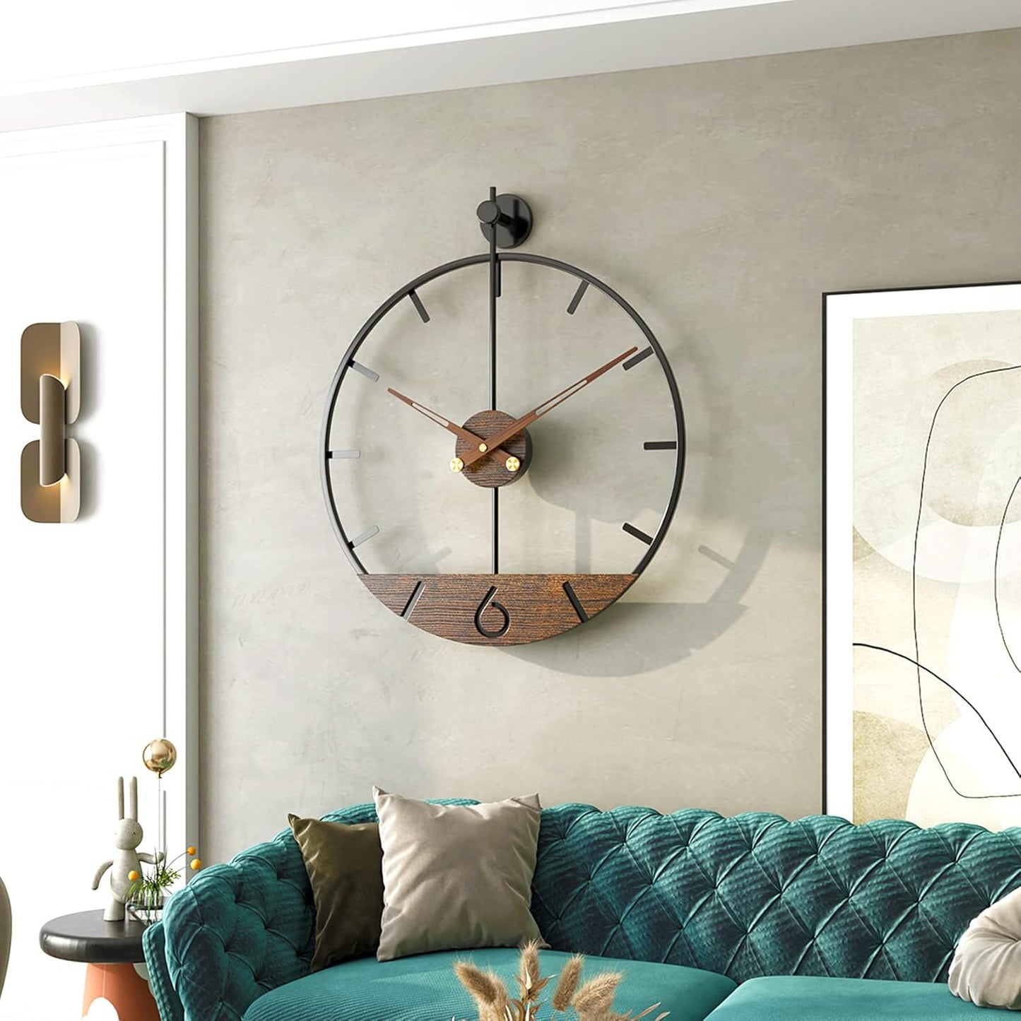 Modern Wood Walnut Dial Wall Clock, Large Simple Wall Decor Metal Frame Silent Non Ticking Clock for Living Room Decor, Kitchen, Bedroom, Study Decoration, Handmade Home Gift Idea, 15.8 in