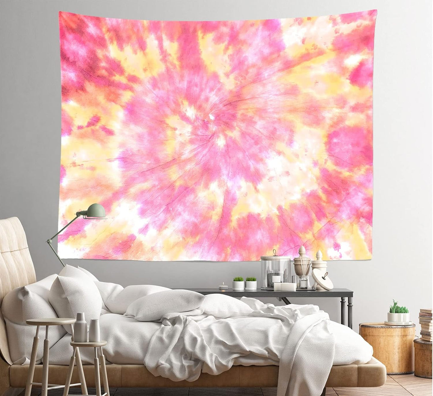 Loccor 9x6ft Tie Dye Tapestry Light Orange Watercolor Craft Dirty Tie-Dye Textile Abstract Chaotic Hippie Tapestry Wall Hanging for Living Room Bedroom Decor （Pattern Painted on Polyester Fabric）